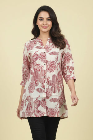 Red Floral Printed Rayon A-Line Top with Fresh Floral Look