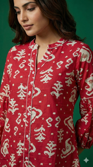 Rani Pink Handcrafted Block Print Rayon A-Line Top with Comfortable Fit