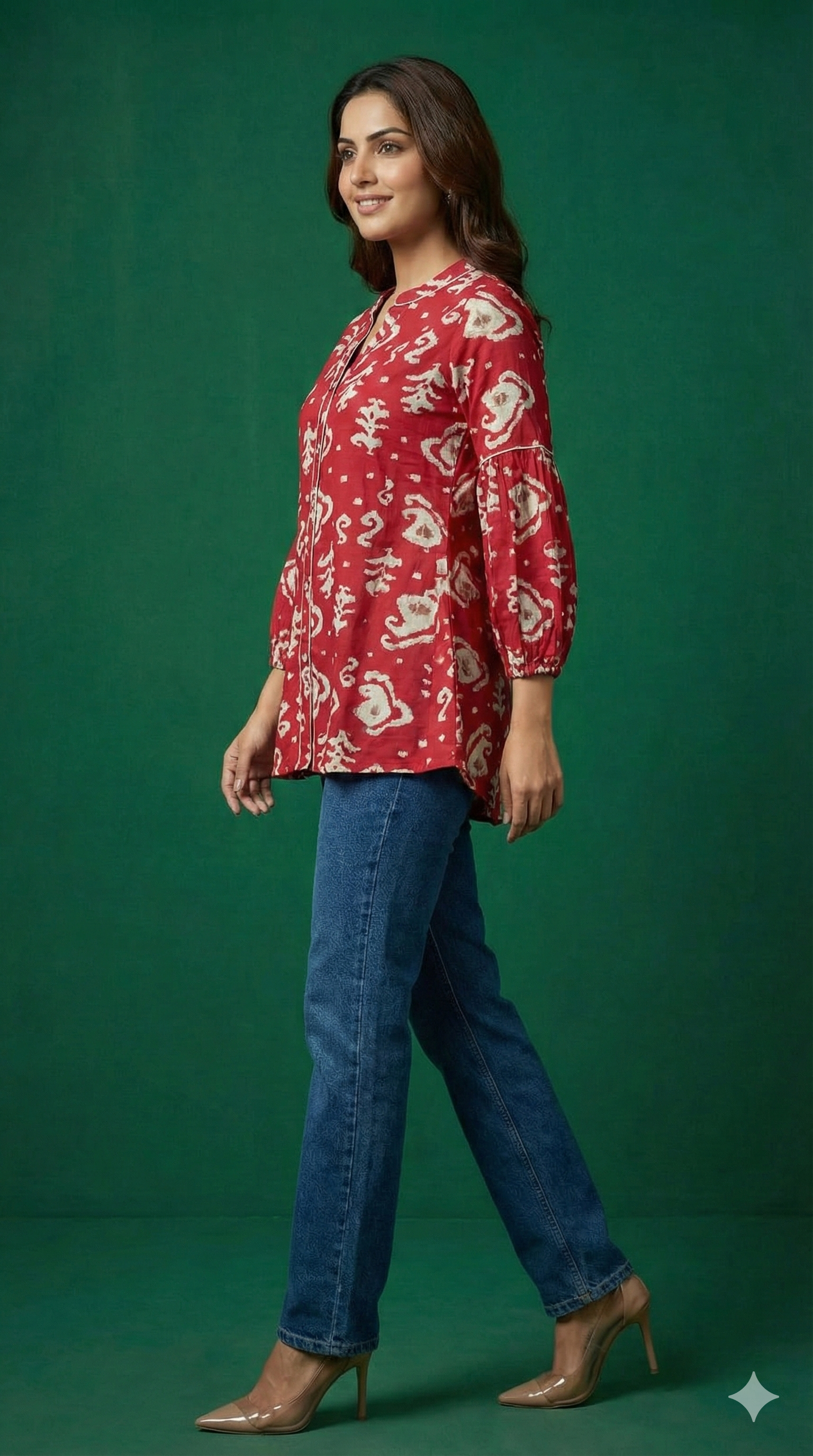 Rani Pink Handcrafted Block Print Rayon A-Line Top with Comfortable Fit