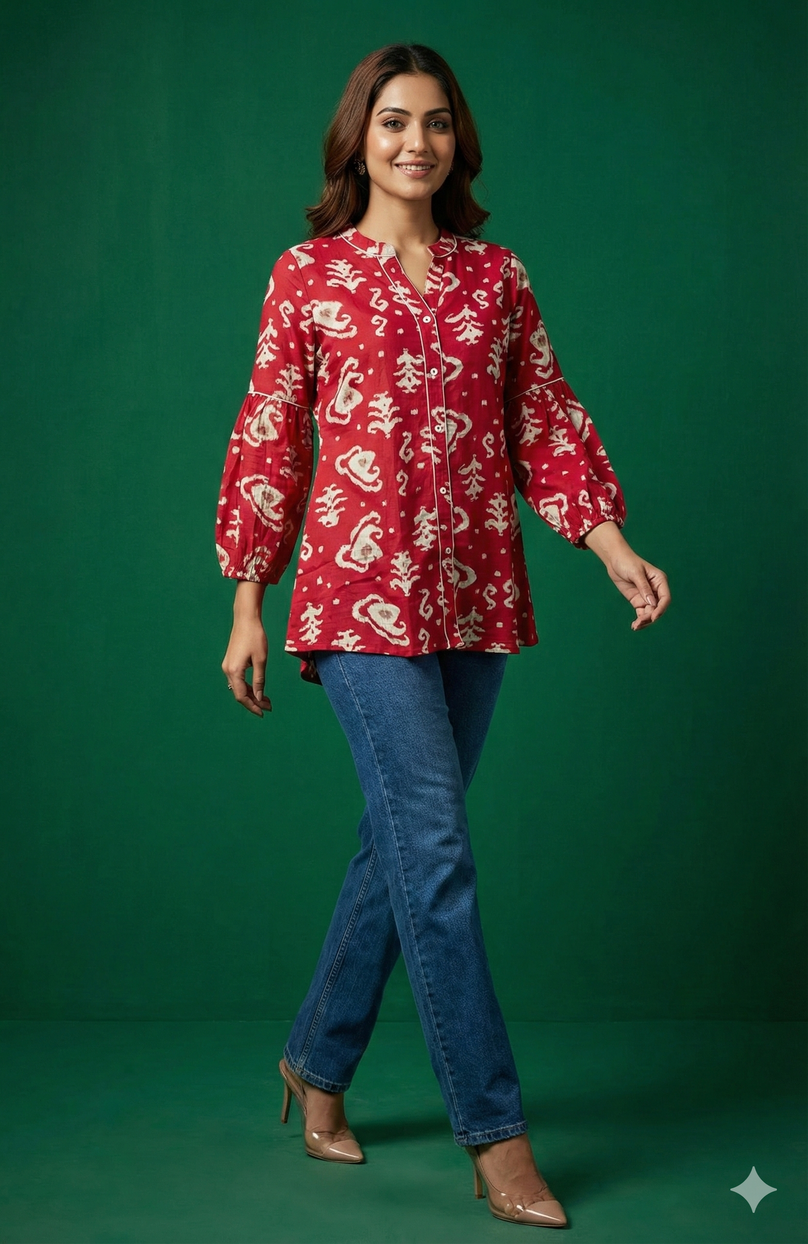 Rani Pink Handcrafted Block Print Rayon A-Line Top with Comfortable Fit