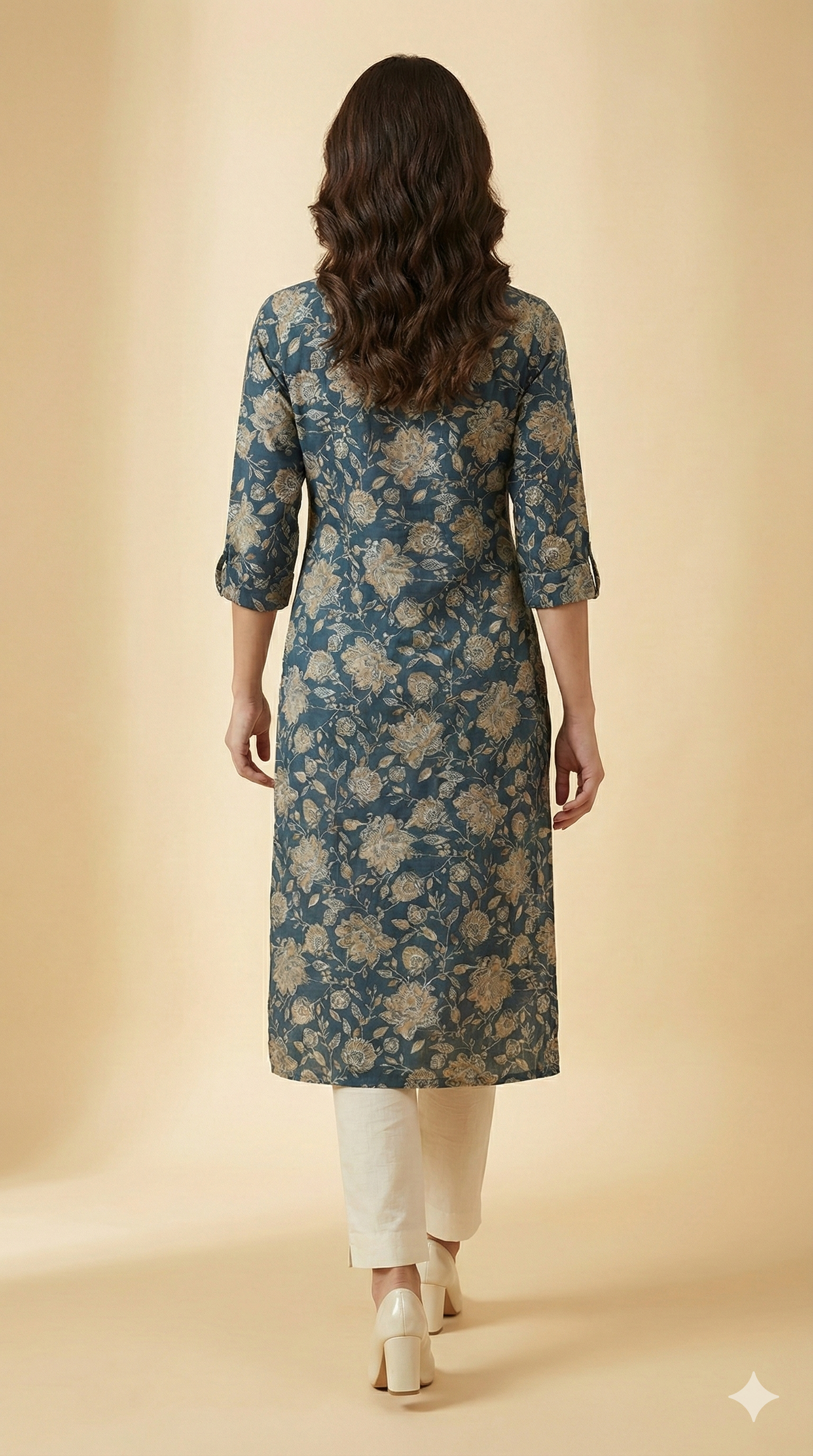 Navy Blue Floral Printed Viscose Straight-Fit Kurti for Office and Casual Wear