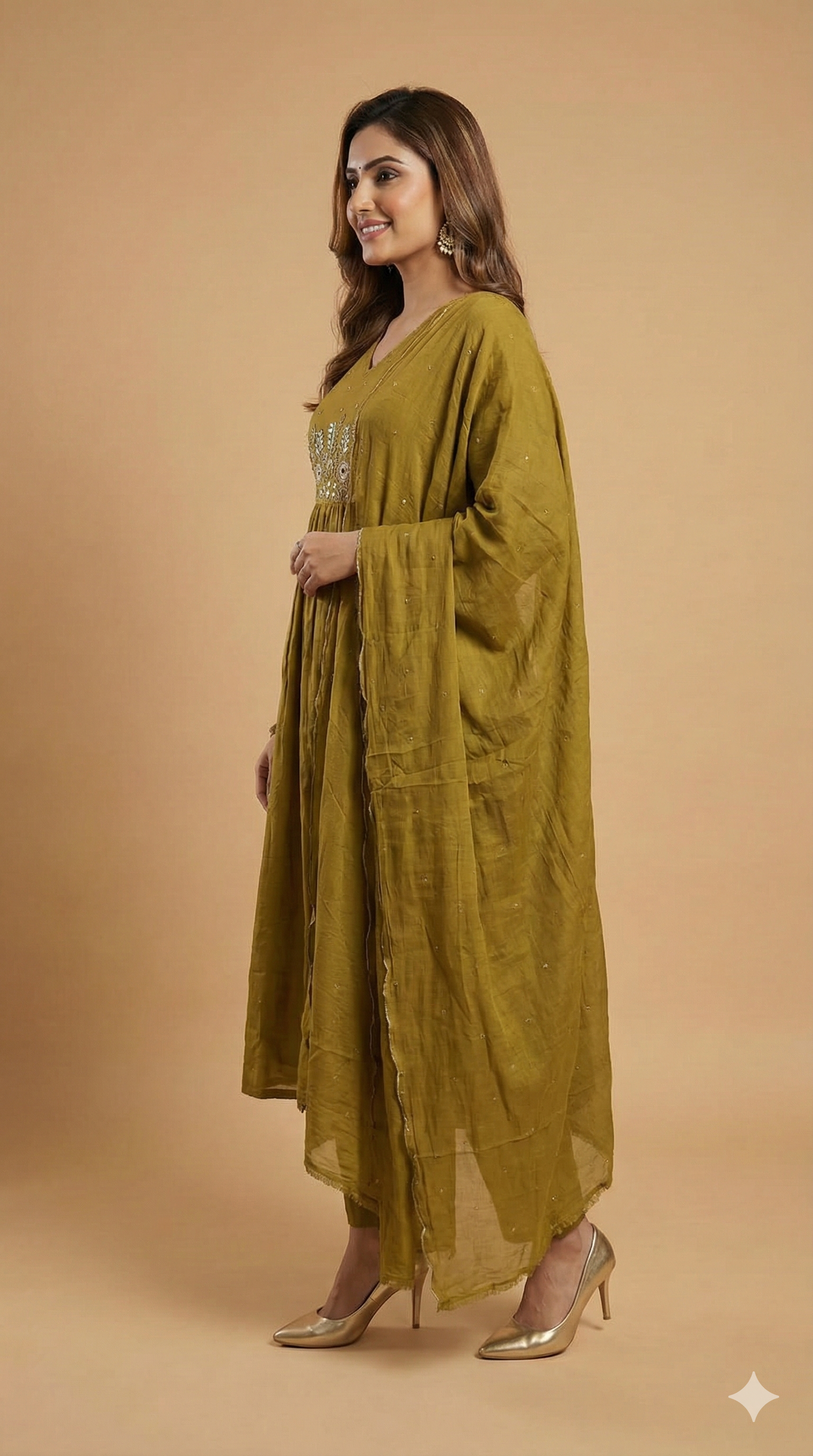 Graceful Olive Floral Embroidered Pure Cotton A-Line Salwar Suit for Ethnic Wear