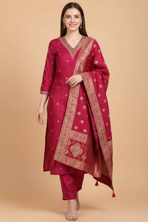 Pink Sequins Embroidered Chanderi Salwar Suit