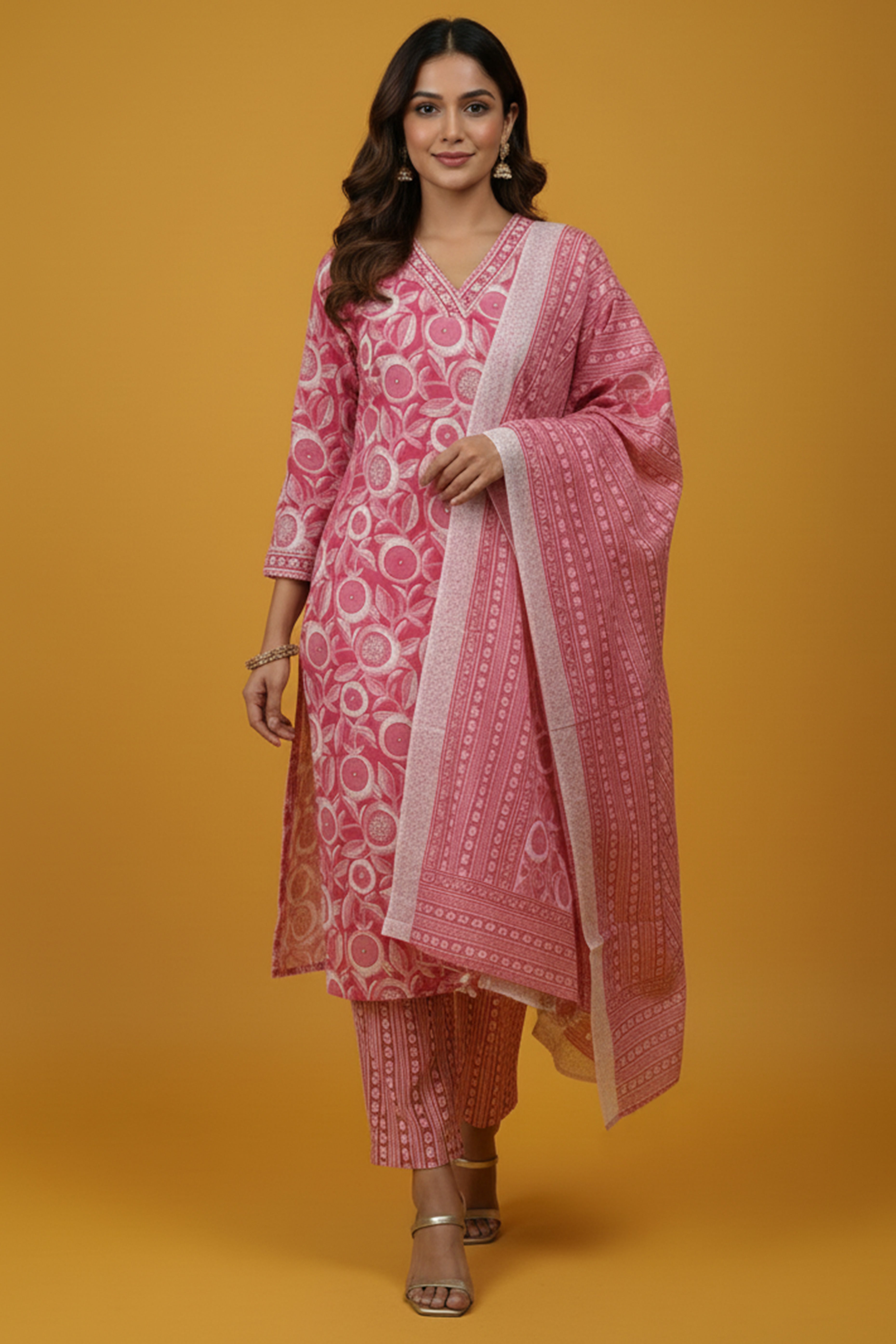 Classic Pink Floral Printed Straight Cut Cotton Salwar Suit for Versatile Wear