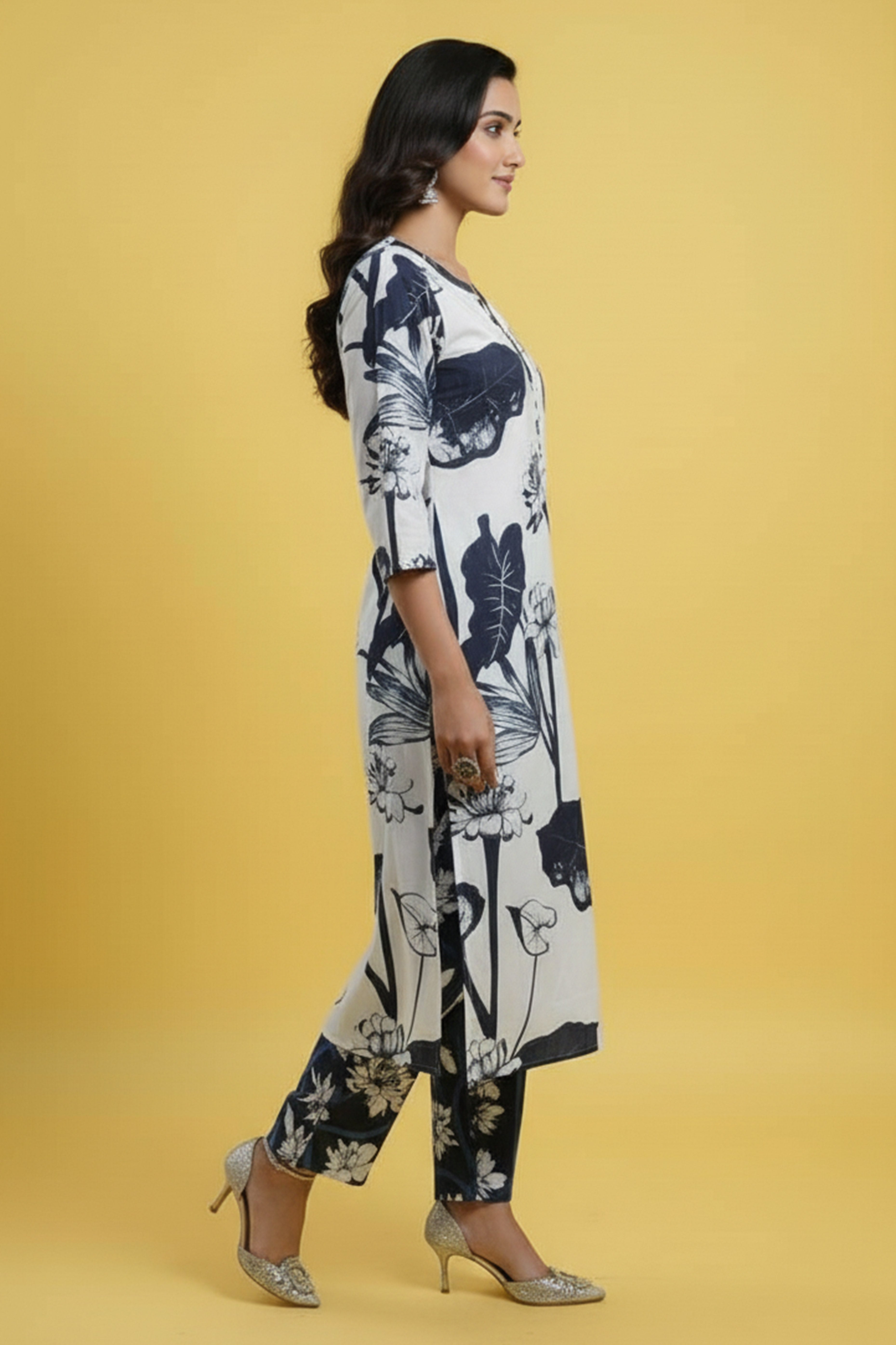 Modern White Straight Cut Top Bottom Set with Lightweight Cotton Fabric