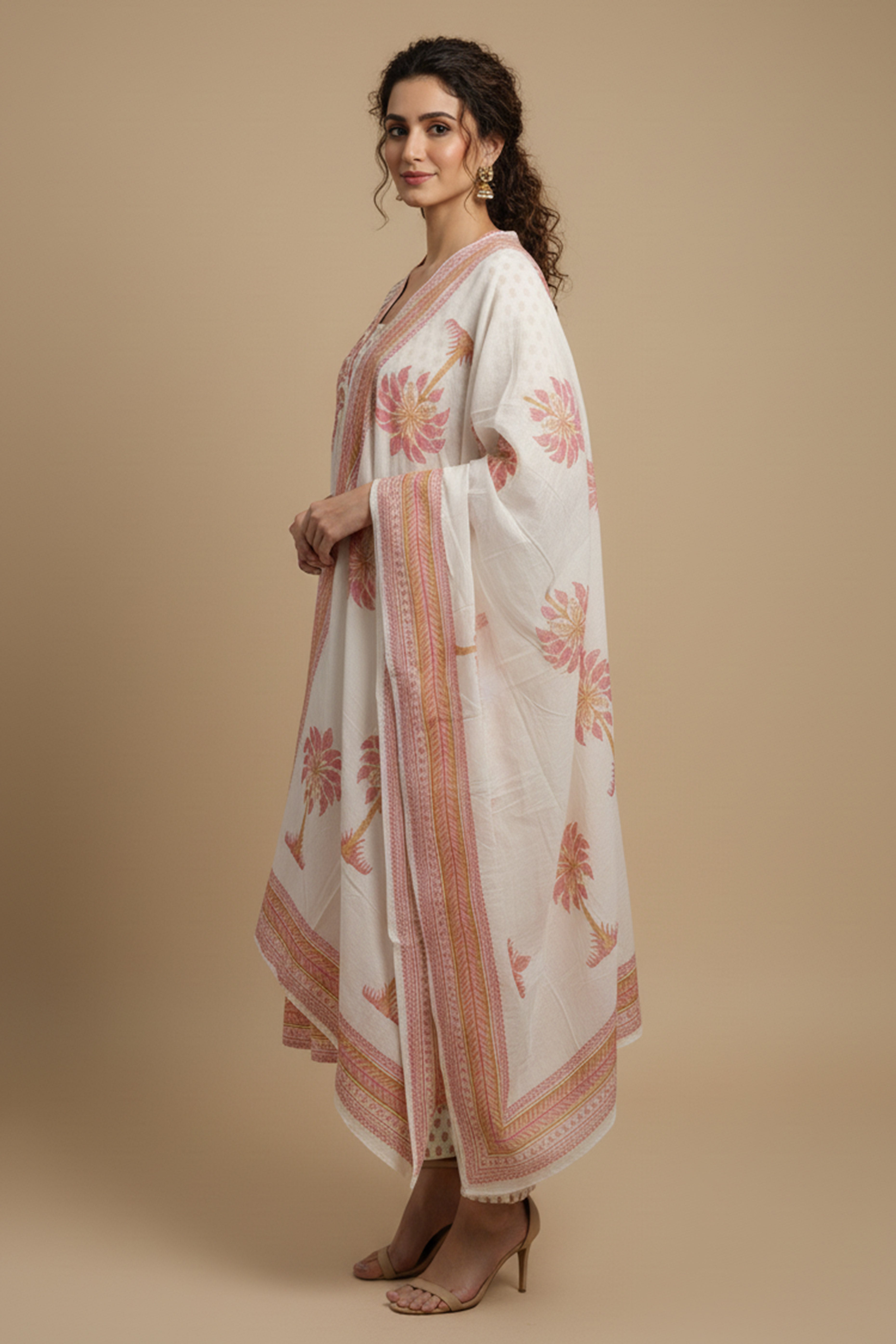 Breezy White Floral Printed Pure Cotton A-Line Suit Perfect for Festive Wear