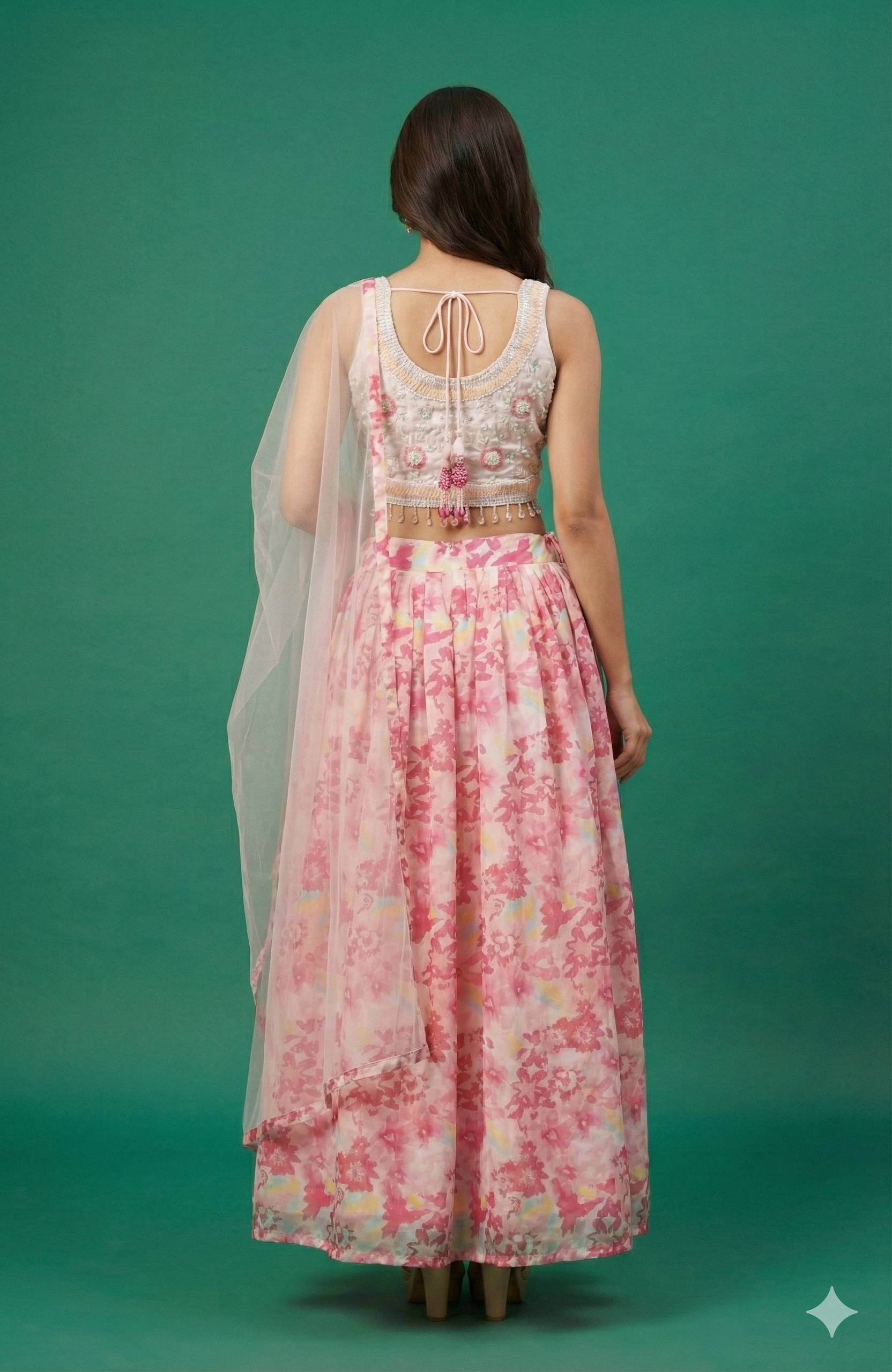 Light Pink Floral Printed Georgette Lehenga Choli With Embroidered Blouse & Net Dupatta