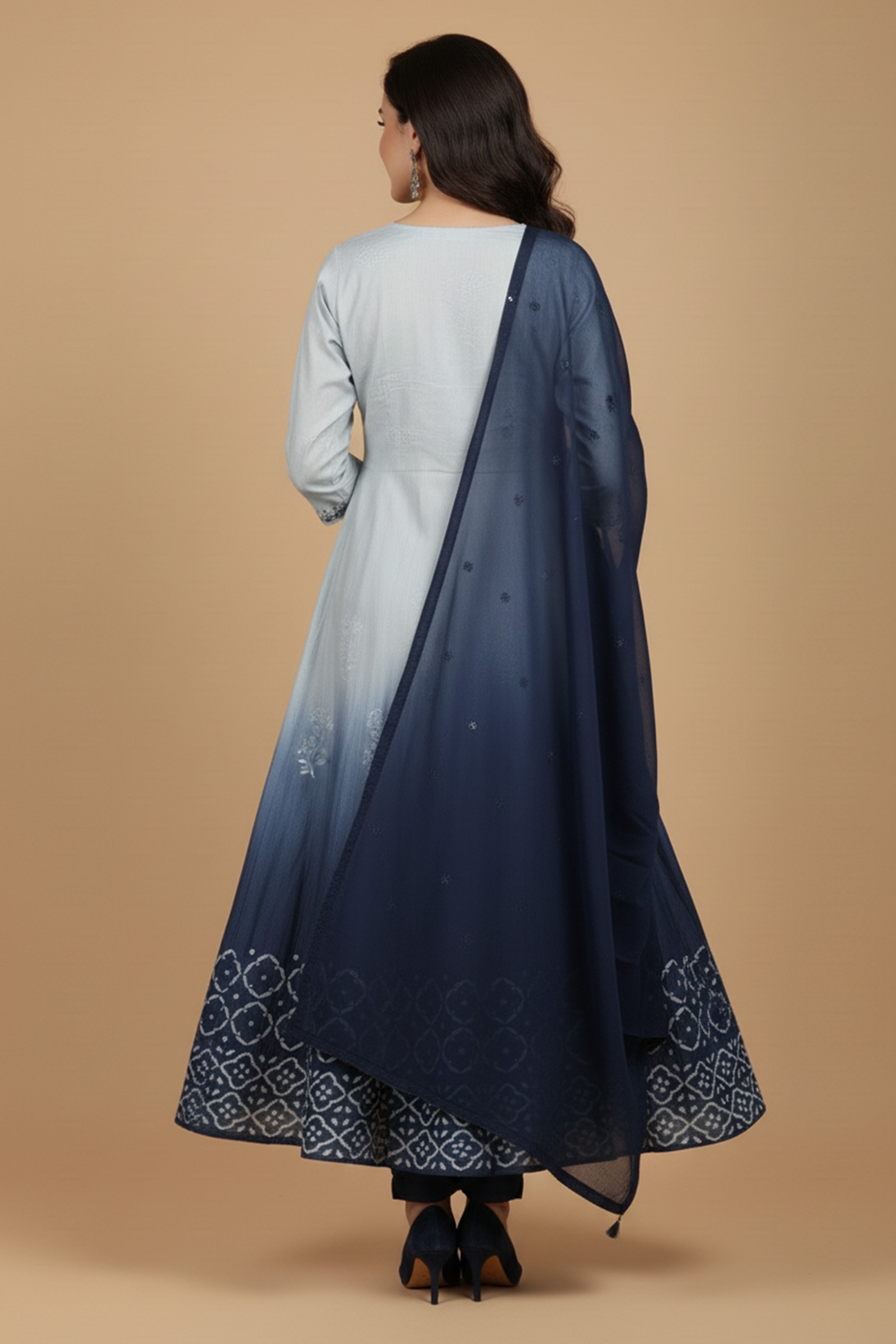 Grey & Blue Handwork Muslin Salwar Suit