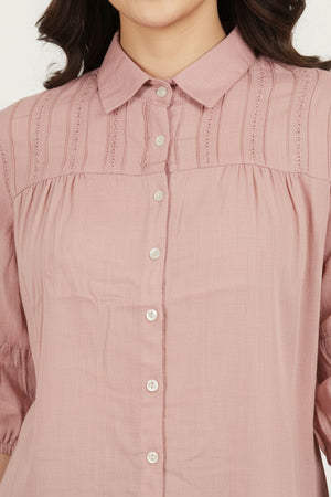 Elegant Peach Solid Cotton Shirt-Style Top