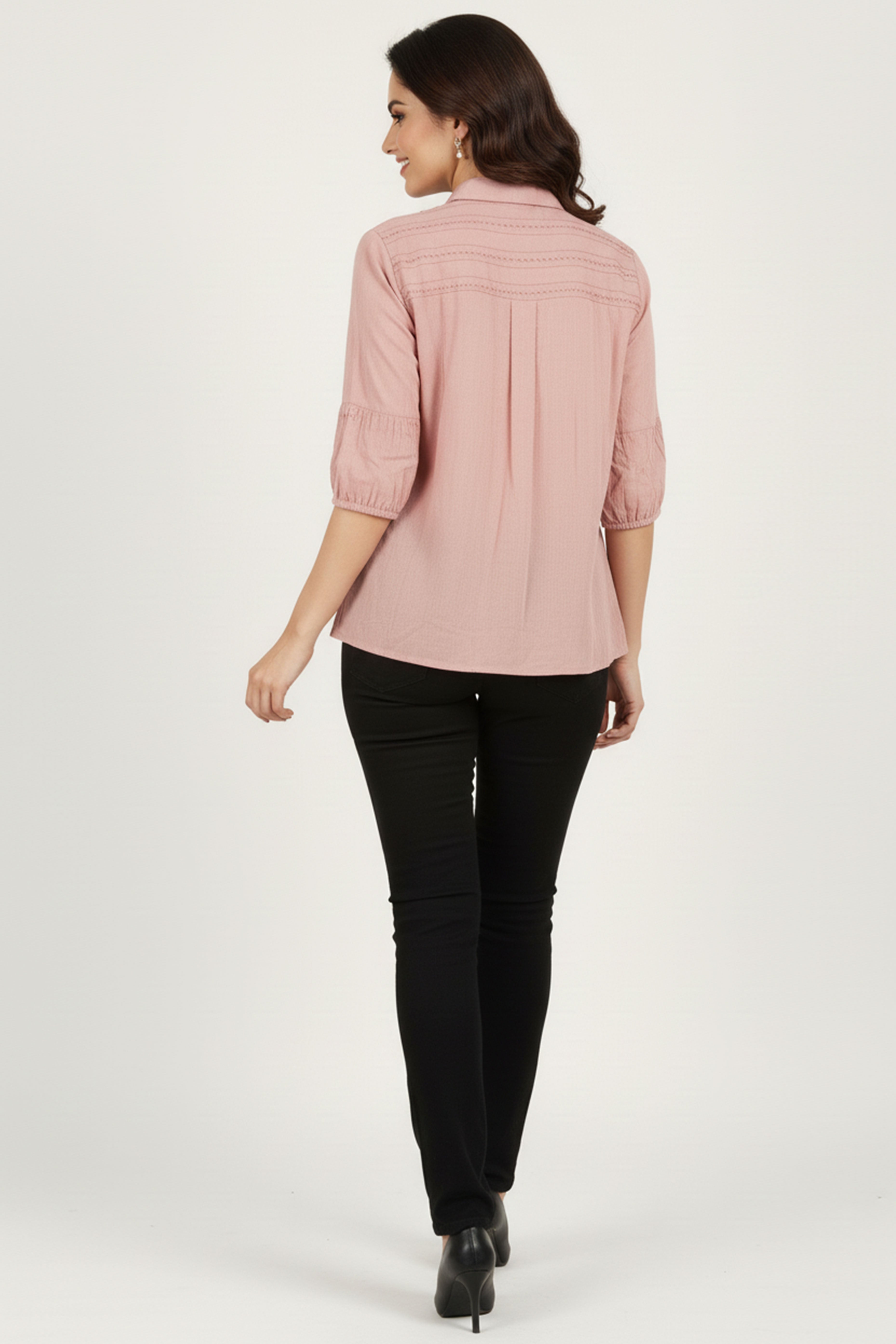 Elegant Peach Solid Cotton Shirt-Style Top