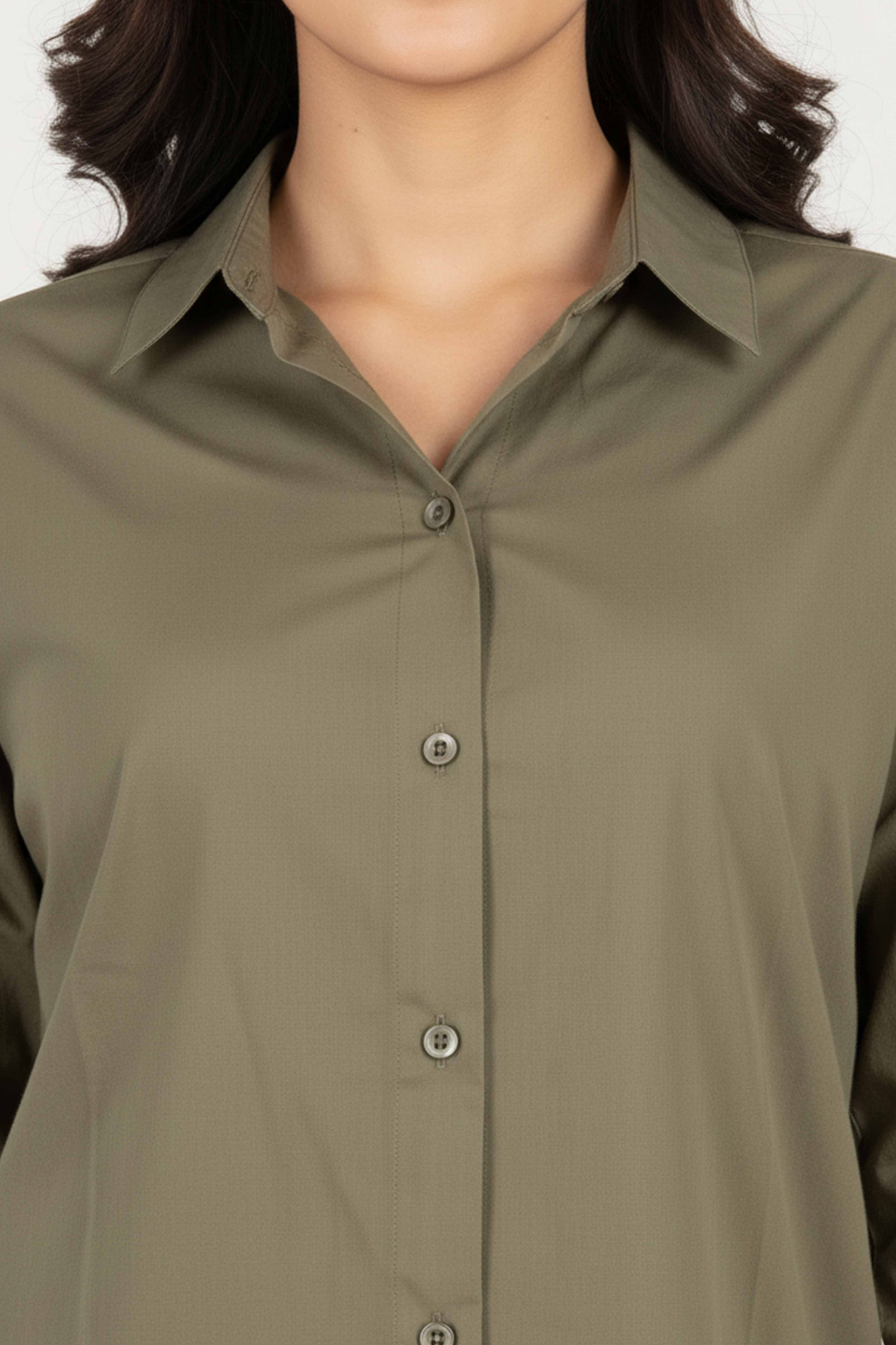 Trendy Olive Green Solid Cotton Blend Casual Shirt With Classic Spread Collar Finish