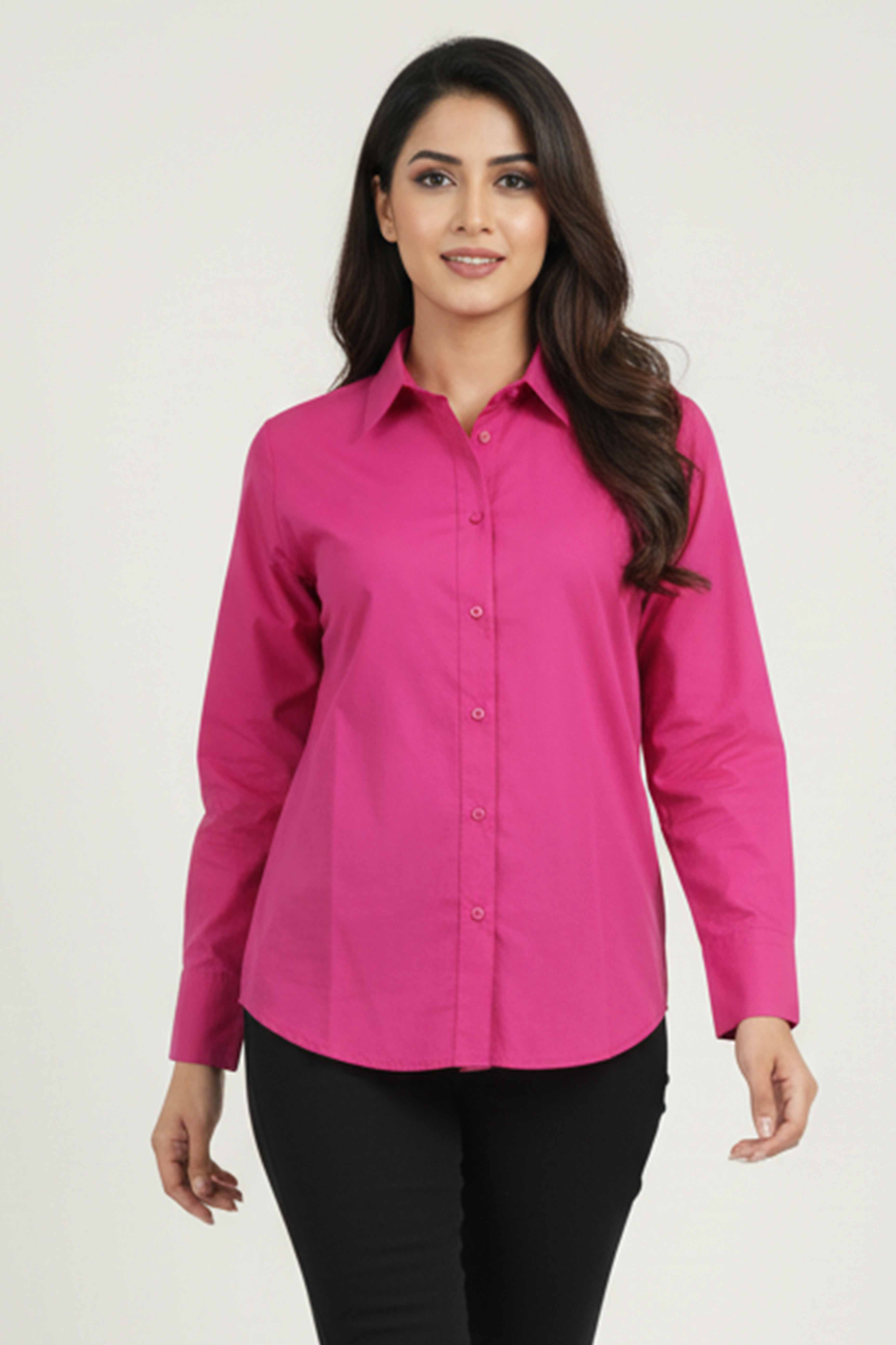 Elegant Pink Solid Cotton Blend Casual Shirt With Classic Spread Collar Finish