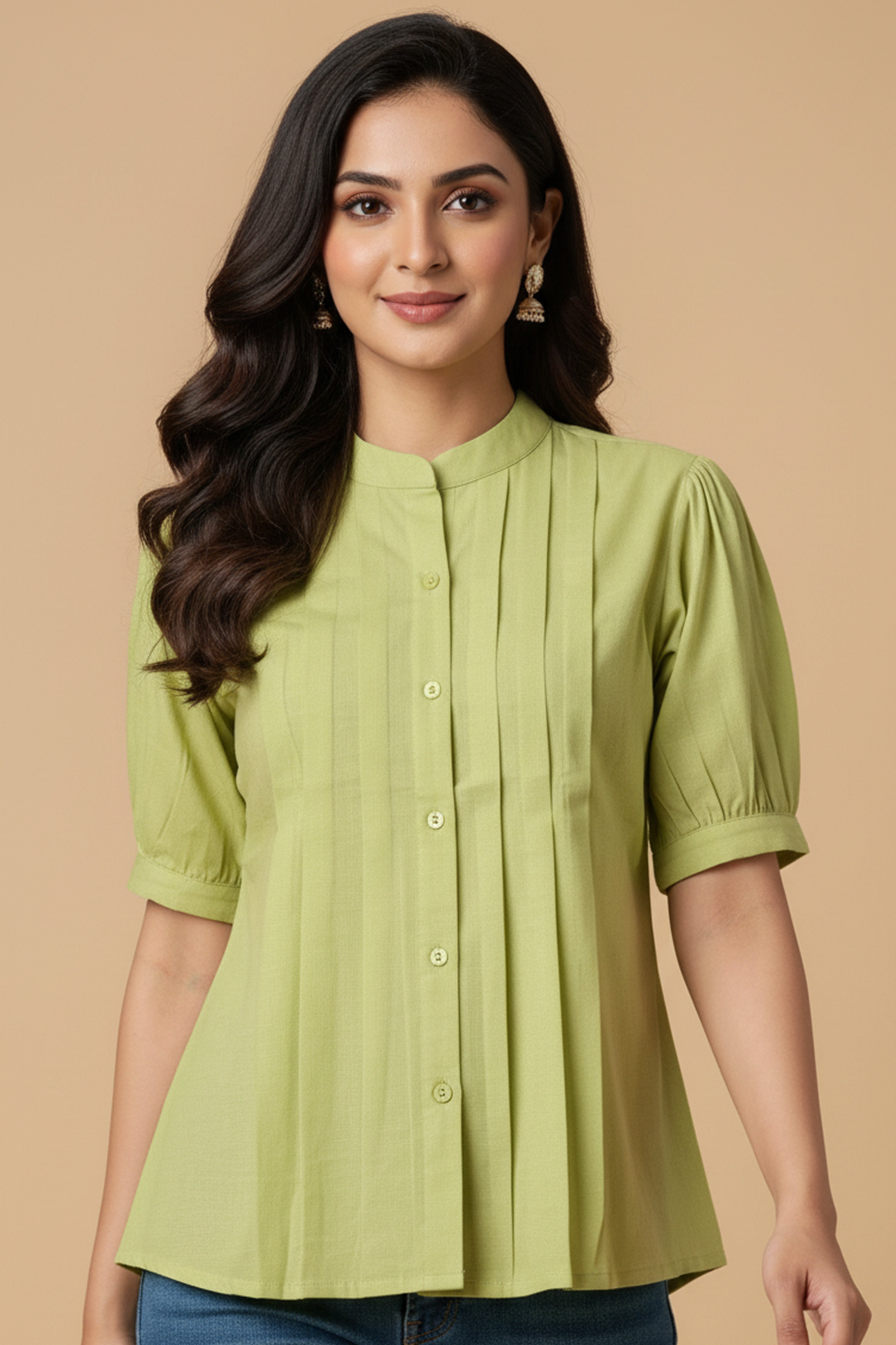 Trendy Green Solid Pattern Pure Cotton Top for Effortless Everyday Styling