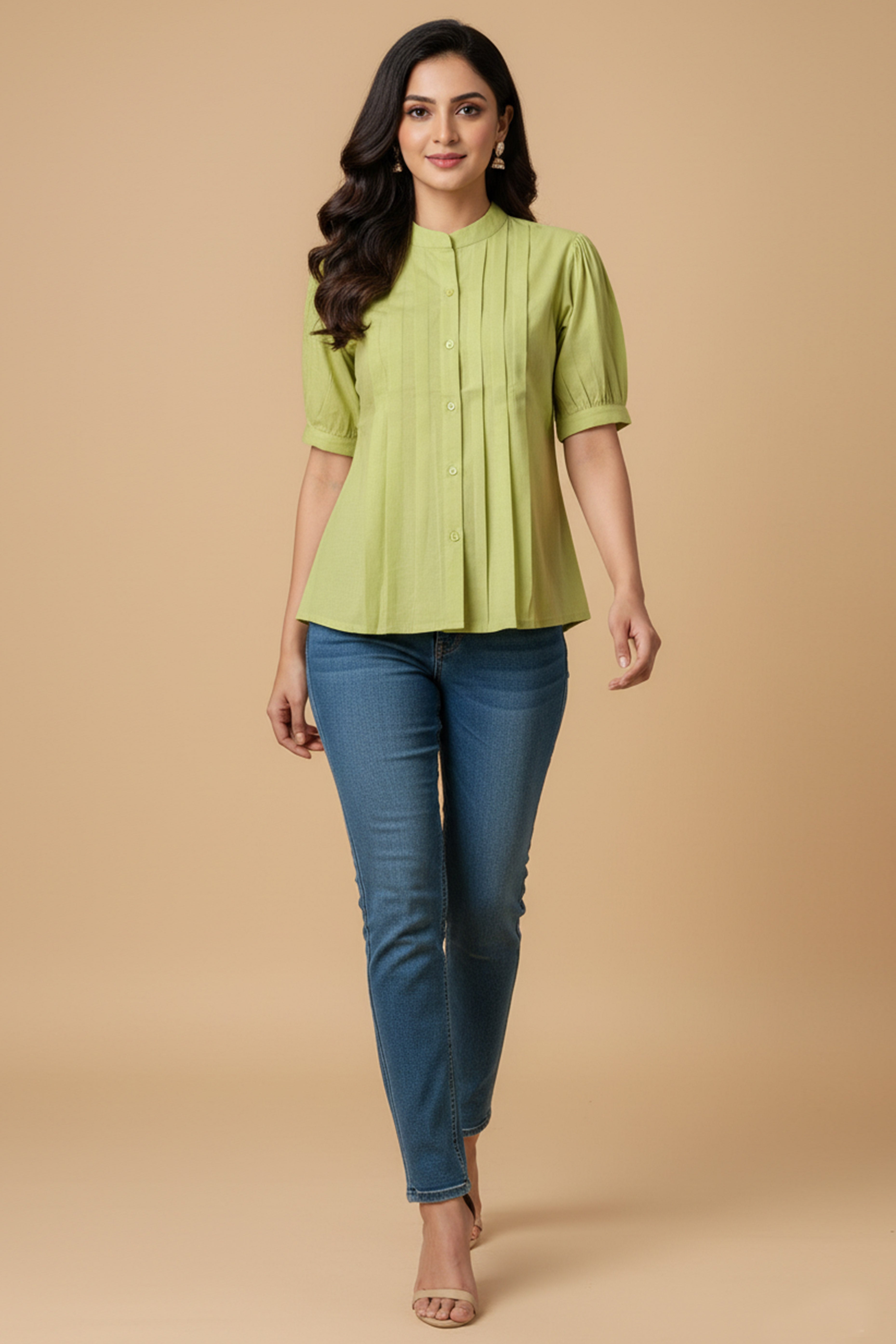 Trendy Green Solid Pattern Pure Cotton Top for Effortless Everyday Styling