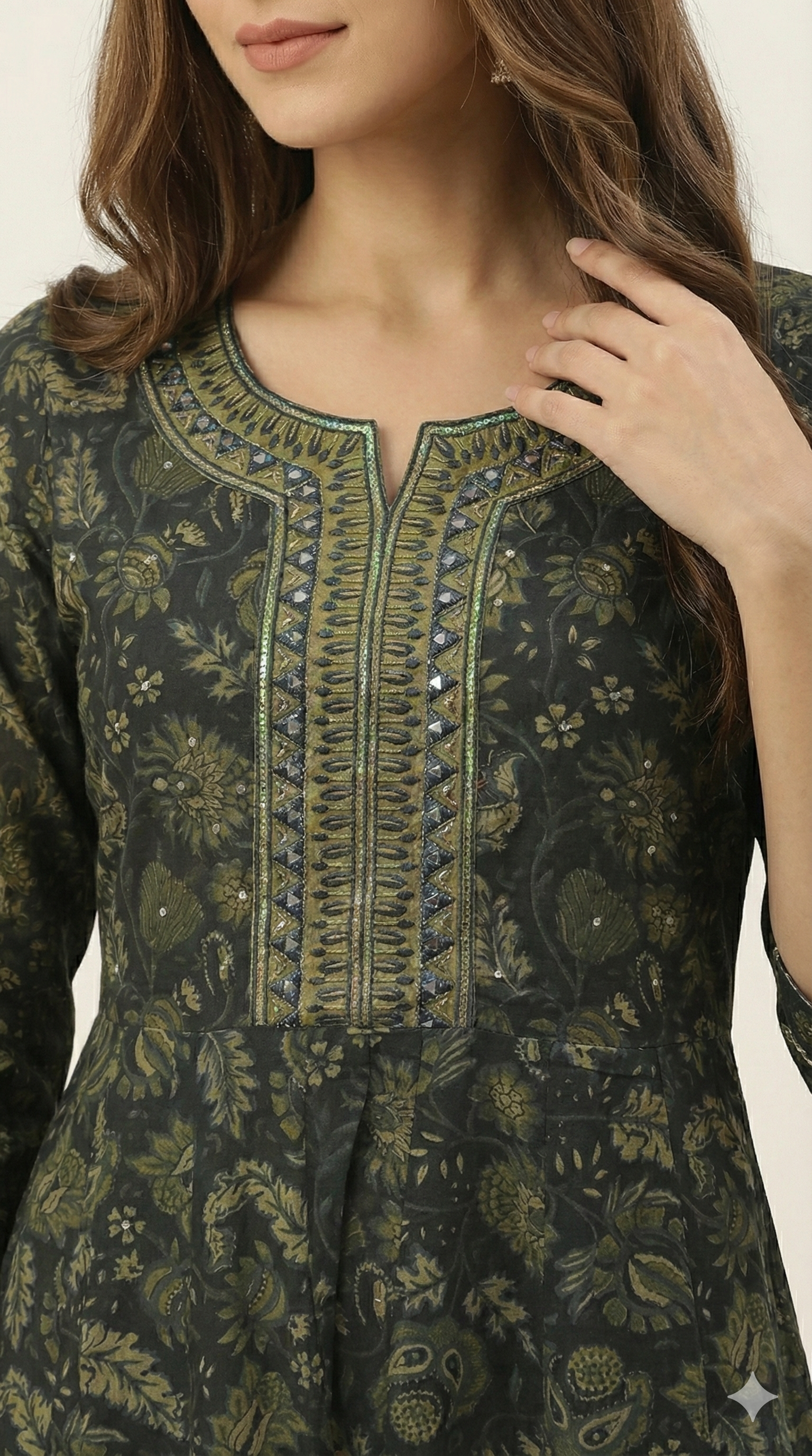 Dark Green Graceful Paisley Printed Pure Cotton Anarkali Suit for Festive Wear