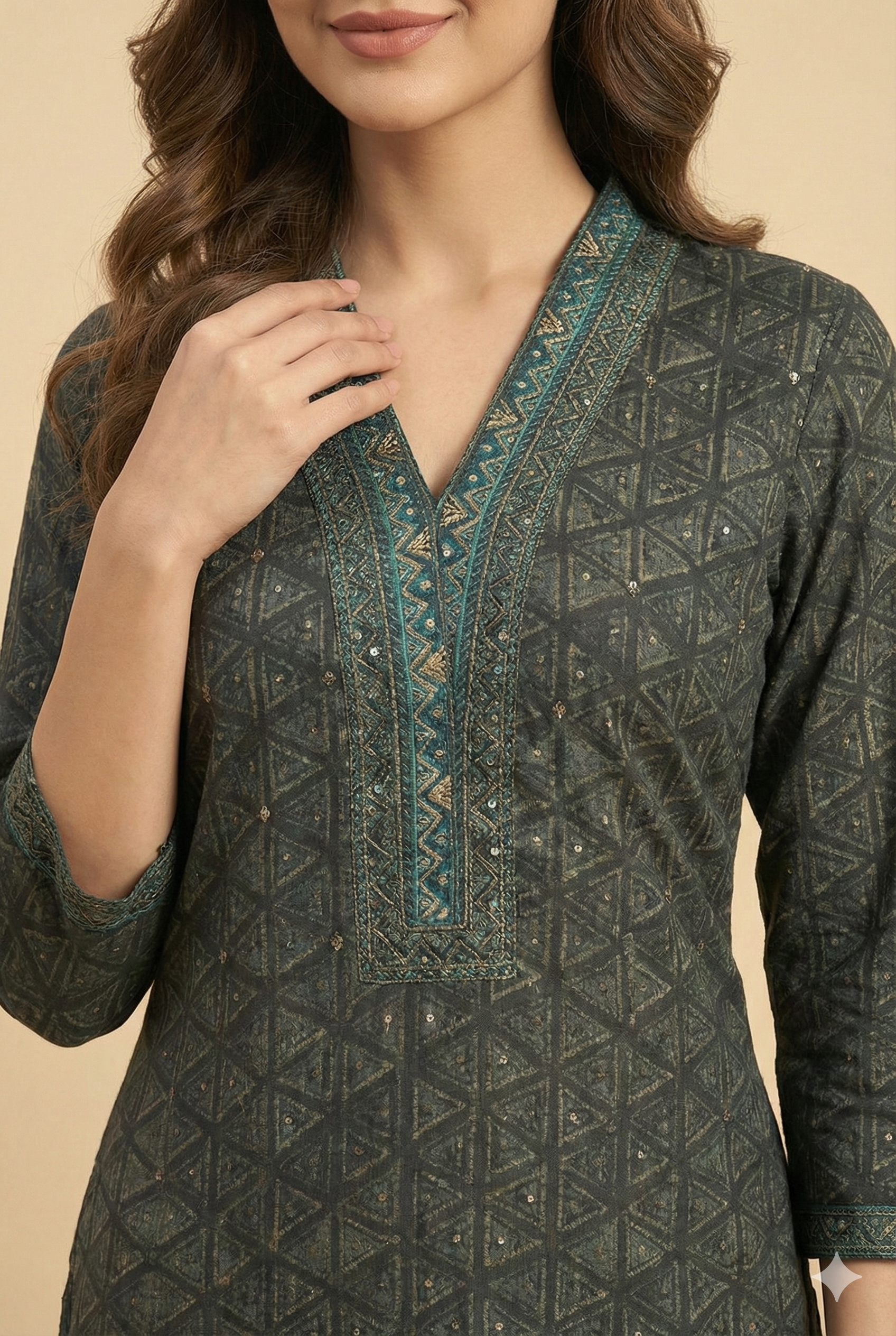 Black Pure Cotton Straight Cut Salwar Suit with Modern Geometric Prints