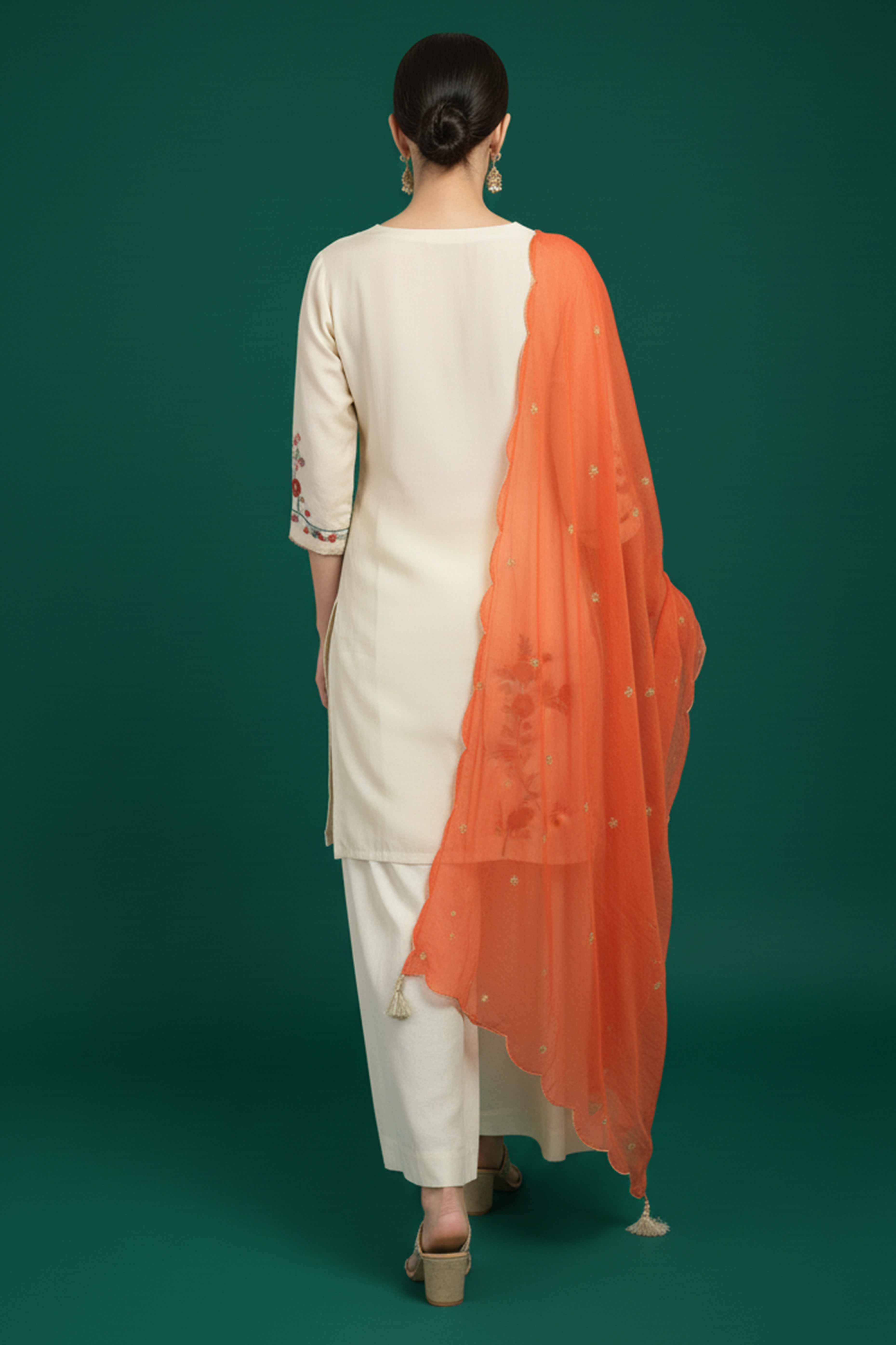 Chic Offwhite Viscose Palazzo Suit Featuring Floral Thread Embroidery & Moti Hand Work