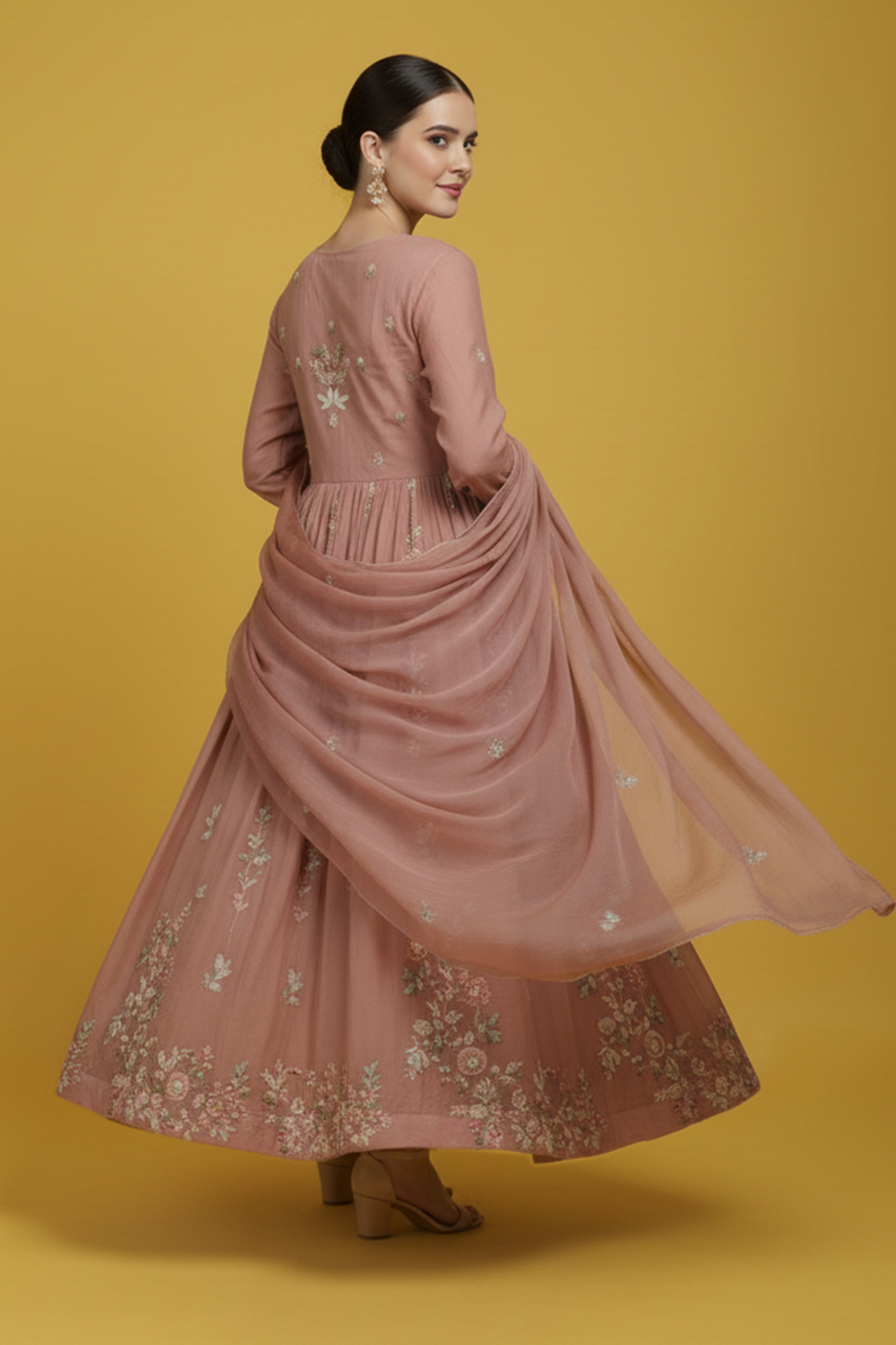 Luxurious Light Pink Viscose Chinon Anarkali Kurti with Detailed Embroidery for Festive Wear