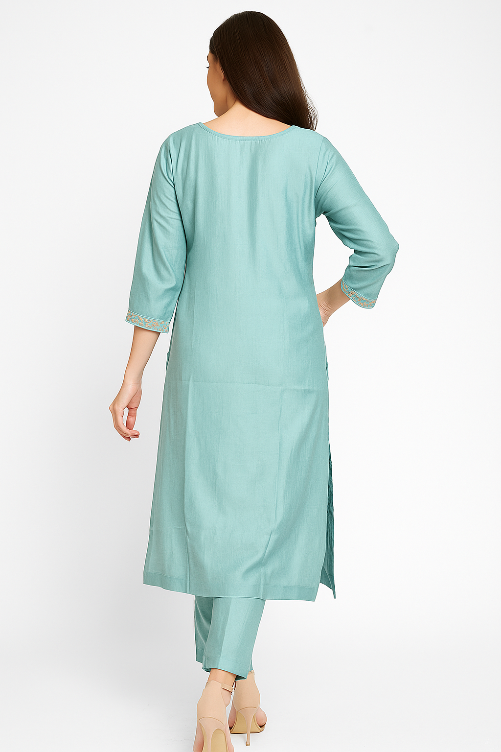 Blue Floral Sequins Embroidery With Handwork Viscose Straight Salwar Suit