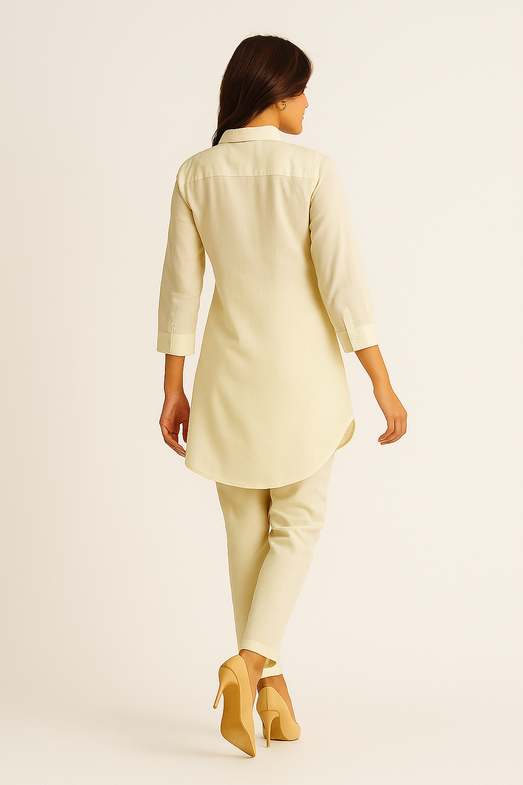 Viscose Cambric Cotton Two-Piece Set in Off White with Fine Embroidery