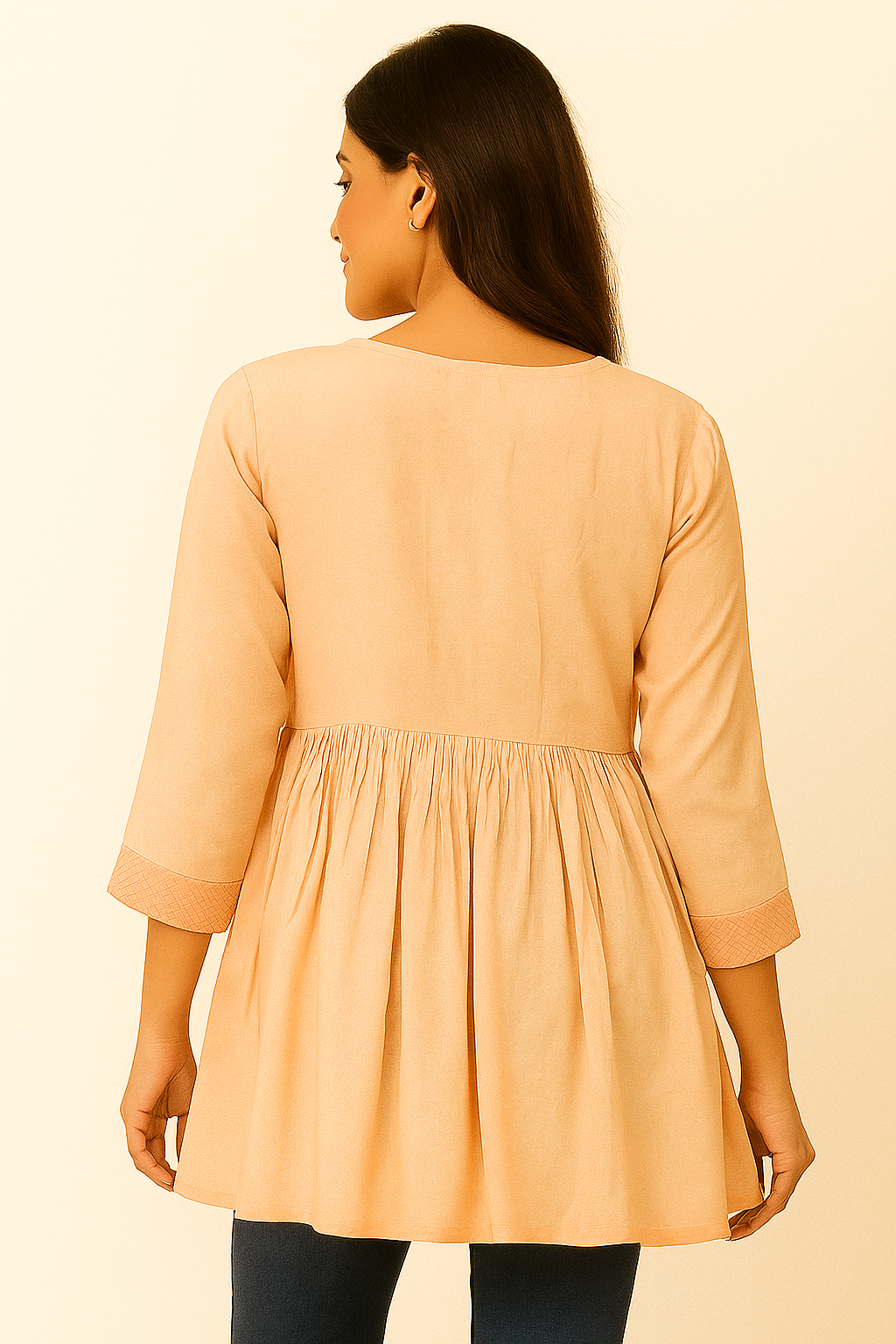 Peach Thread Embroidered Viscose Rayon A-Line Top