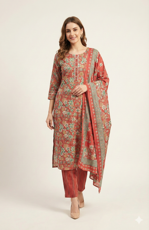 Gajari Pink Floral Printed Pure Cotton Suit