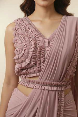Gorgeous Baby Pink Ready-to-Wear Partywear Saree in Imported Lycra Fabric for Effortless Glam