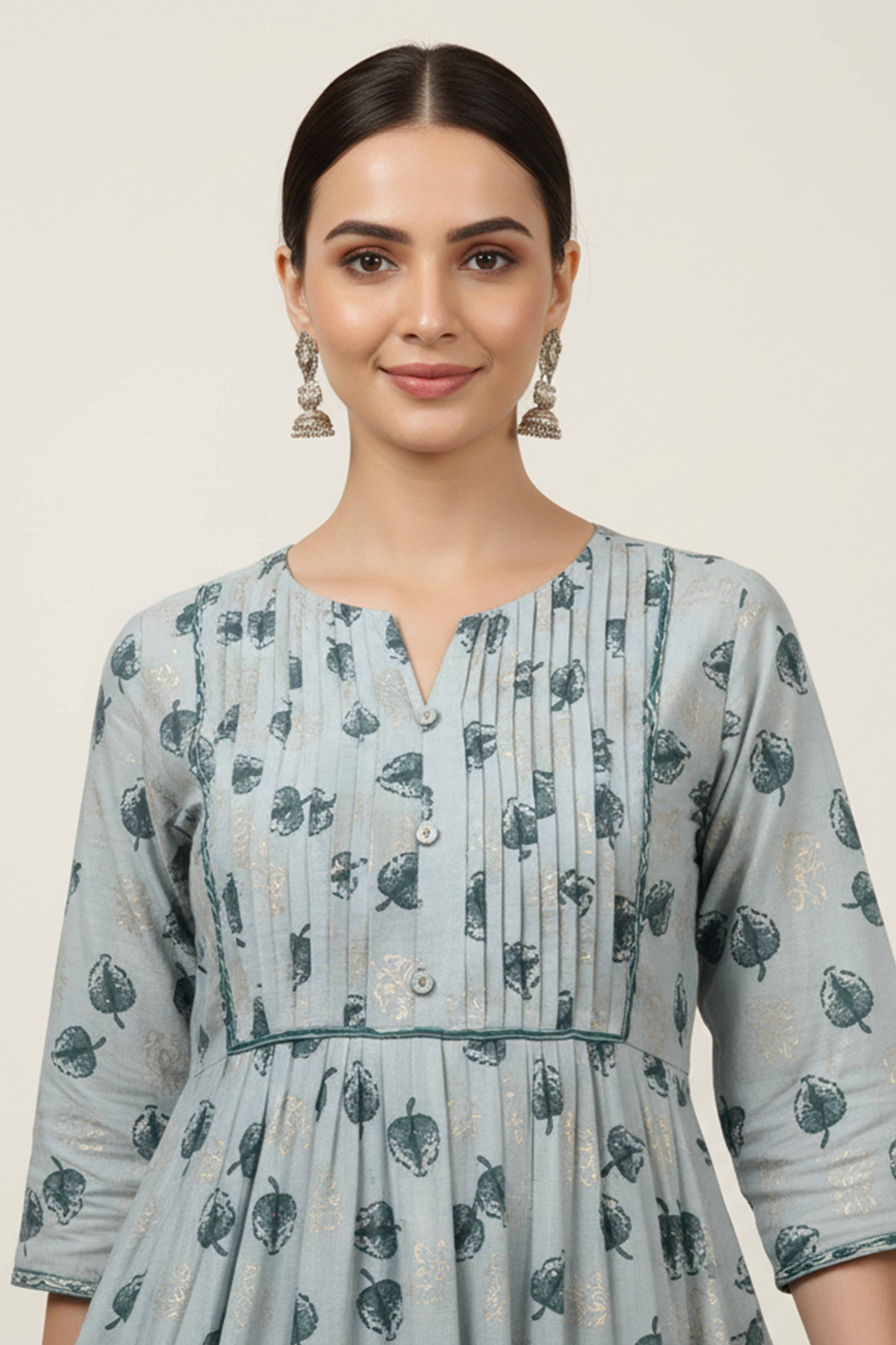 Green Foil Printed Modal Kurti Pant Set
