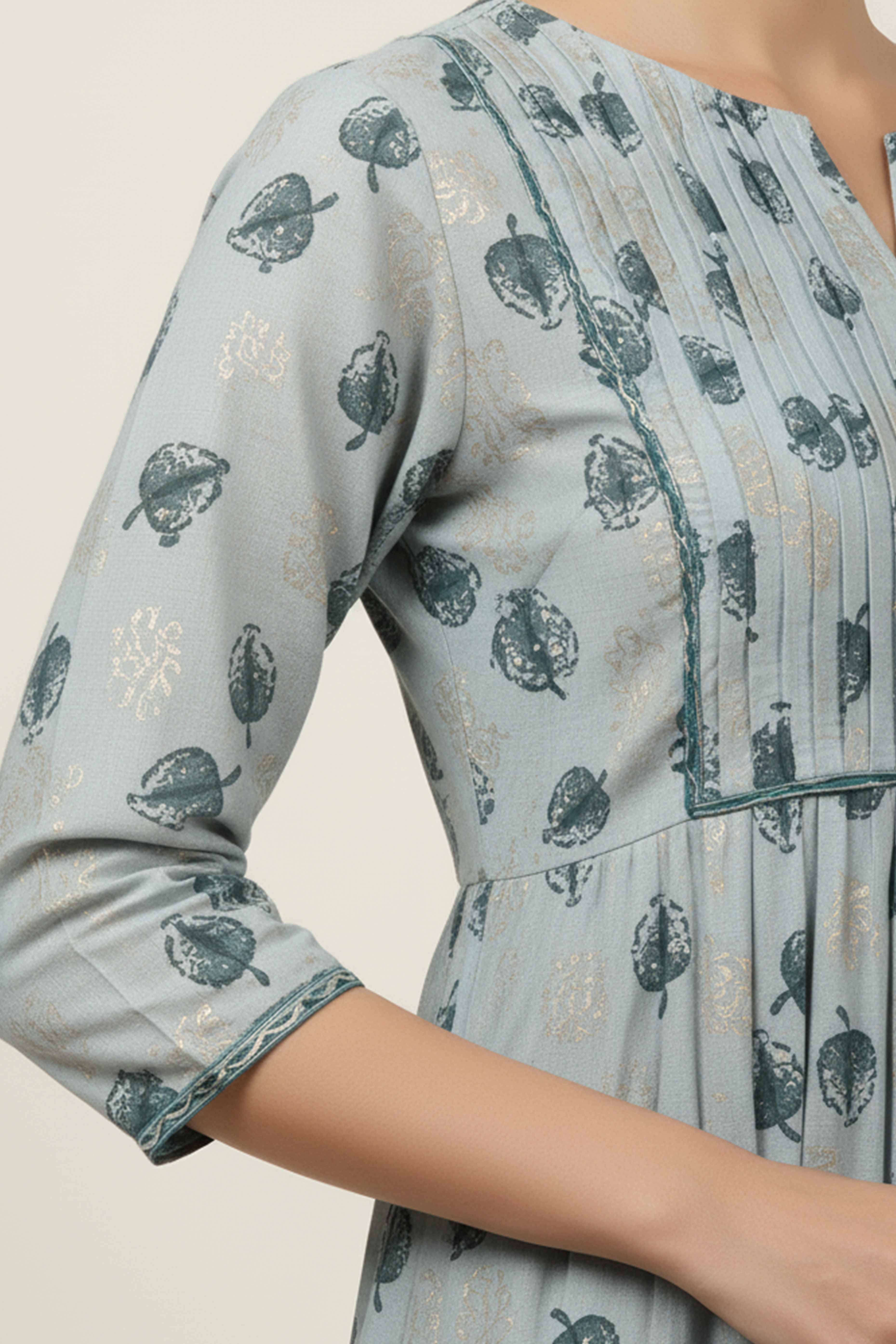 Green Foil Printed Modal Kurti Pant Set