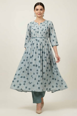 Green Foil Printed Modal Kurti Pant Set