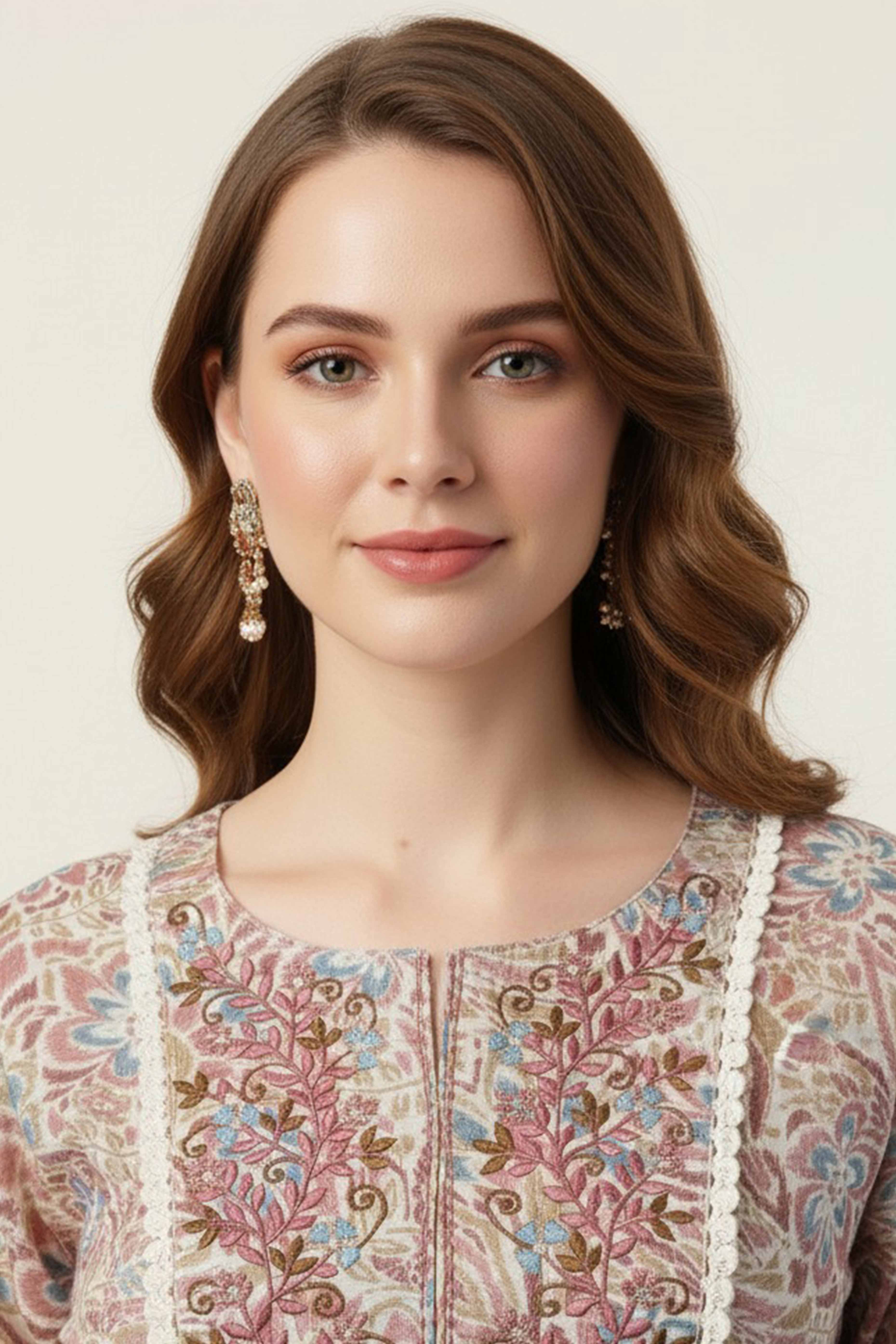 Peach Floral Printed Rayon Straight Kurti