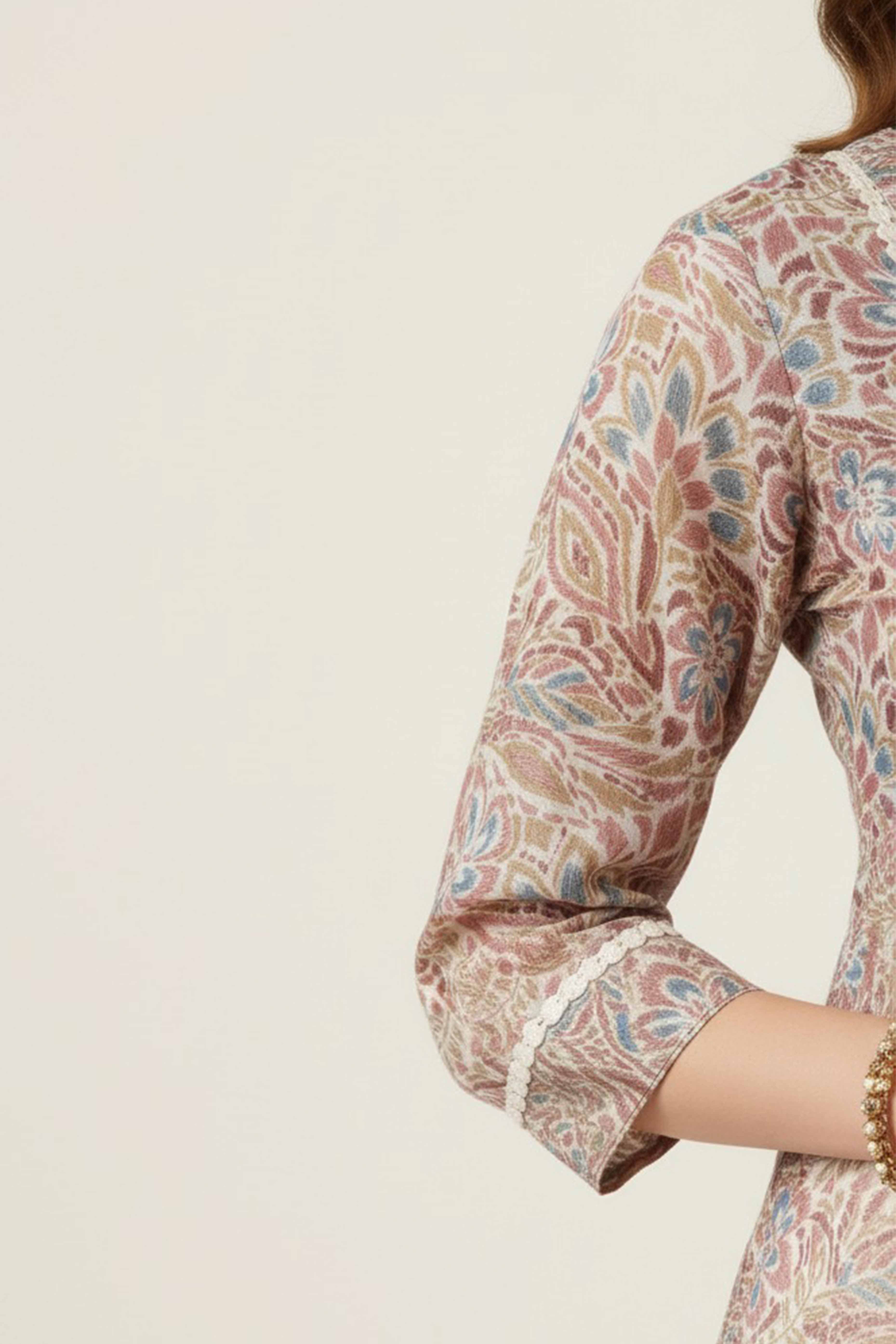 Peach Floral Printed Rayon Straight Kurti