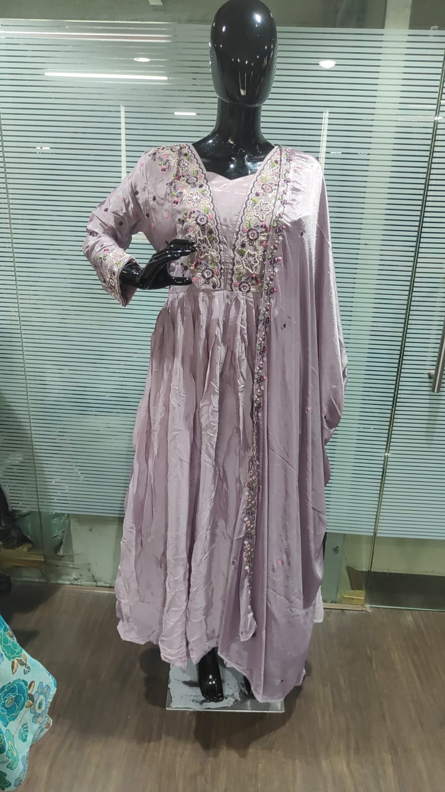 Lavender Viscose Chinon Anarkali Suit with Handcrafted Beaded and Stone Detailing - Image 1