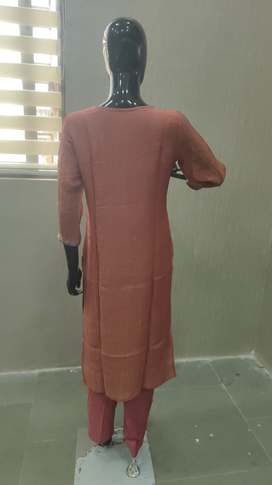 Rust Pure Viscose Silk Suit with Detailed Thread Work Embellishments - Model View 2