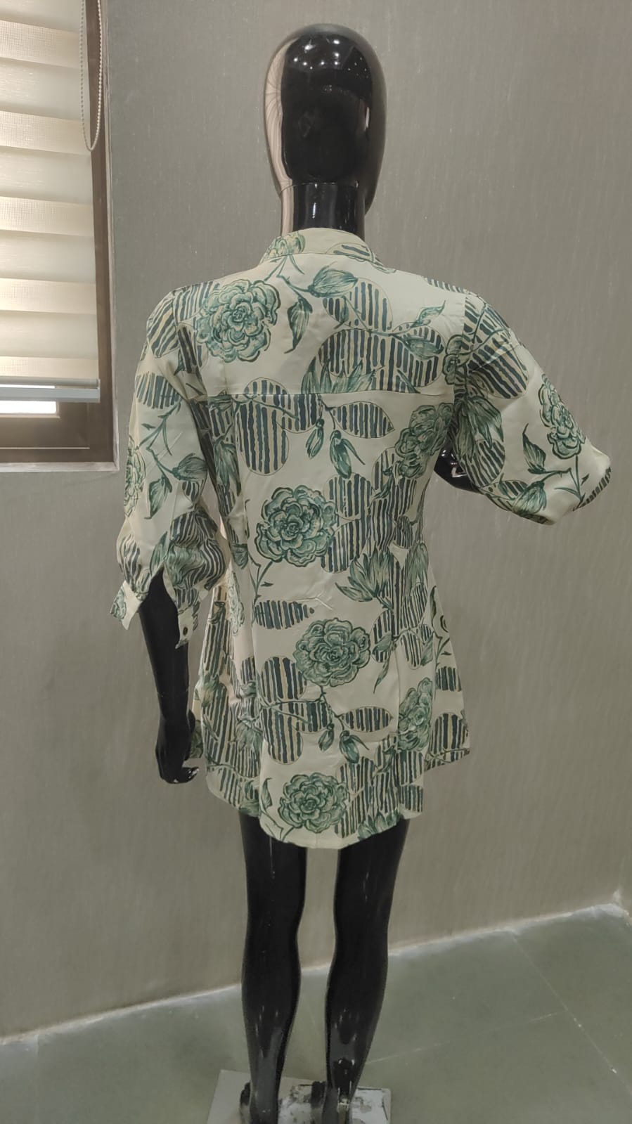 Green Floral Printed Rayon A-Line Top with Fresh Floral Look - Model View 3