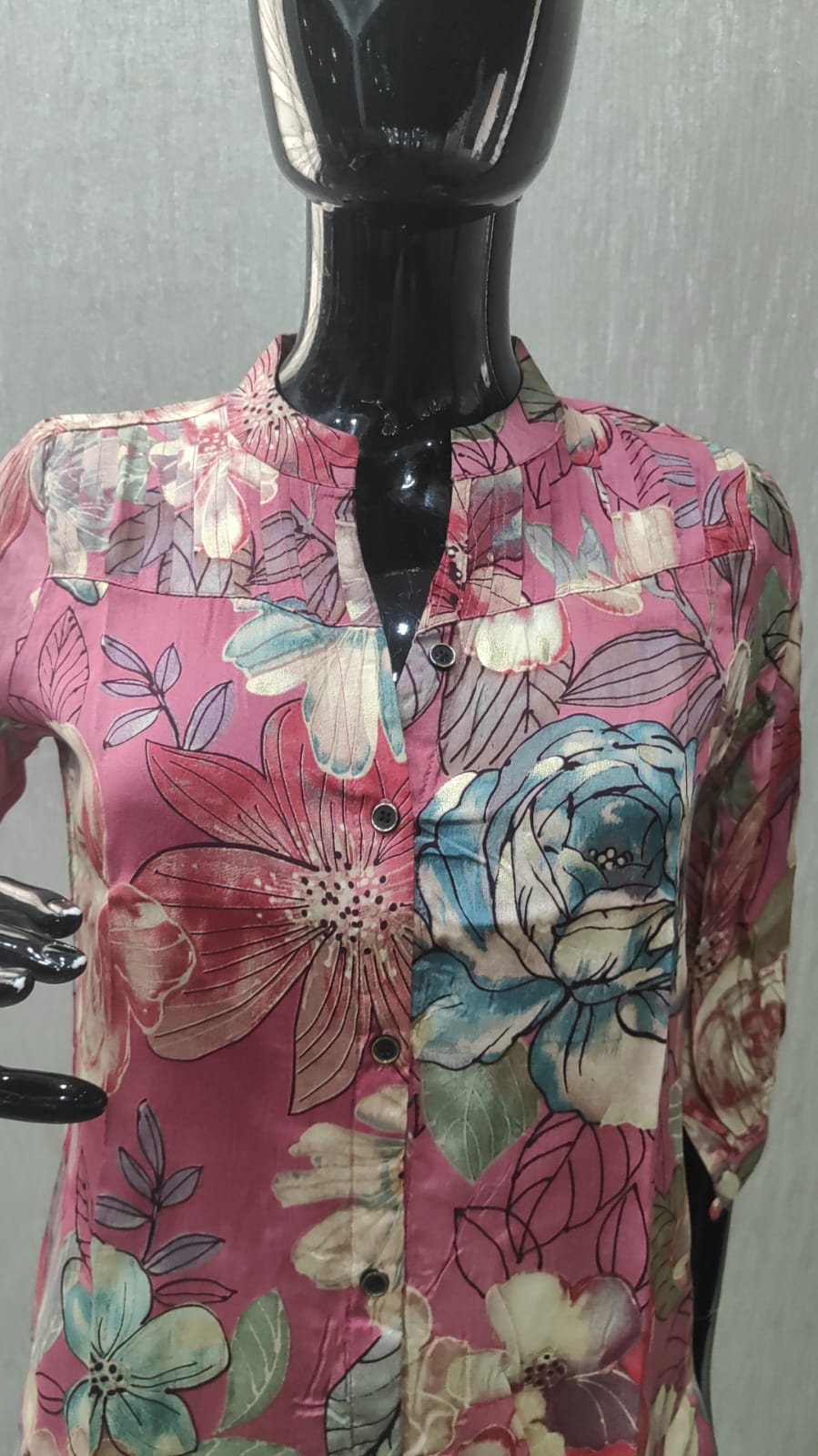 Pink Floral Printed Pure Muslin A-Line Top for Everyday Casual Wear - Model View 1