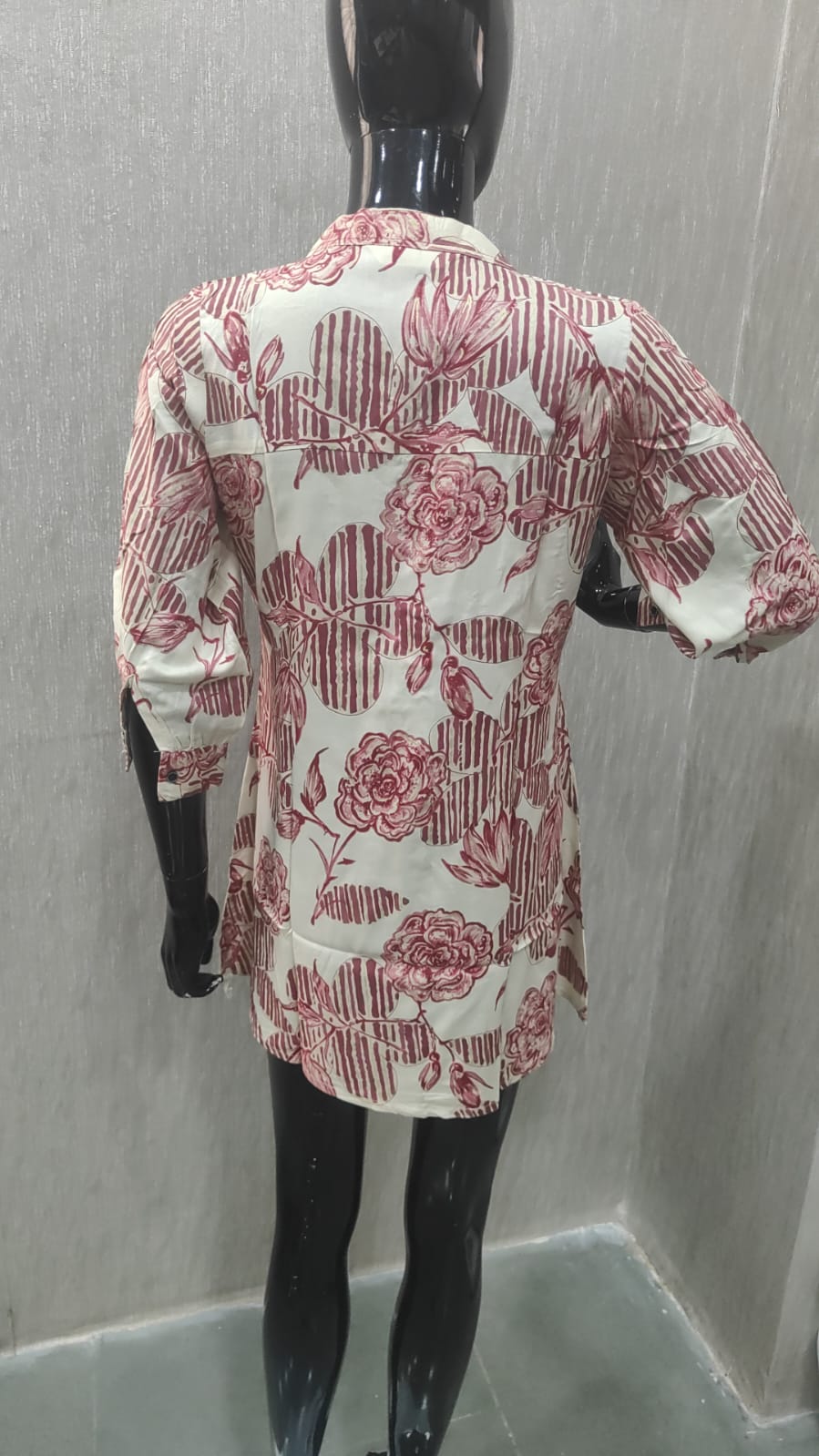 Red Floral Printed Rayon A-Line Top with Fresh Floral Look - Model View 3