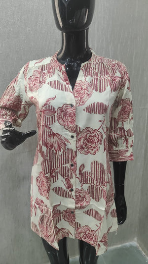 Red Floral Printed Rayon A-Line Top with Fresh Floral Look - Model View 2