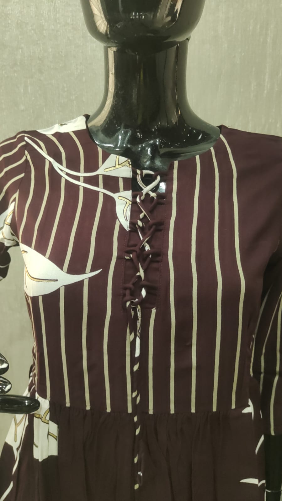 Wine Floral Print Rayon A-Line Top and Pant Set with Modern Ethnic Look - Model View 1