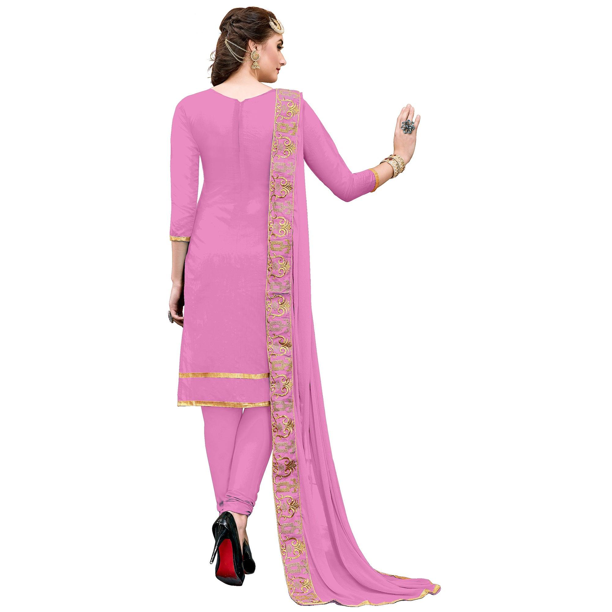 Desirable Light Pink Colored Party Wear Embroidered Modal Dress Material - Image 3