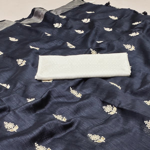 Black Floral Embroidered Cotton Blend Saree