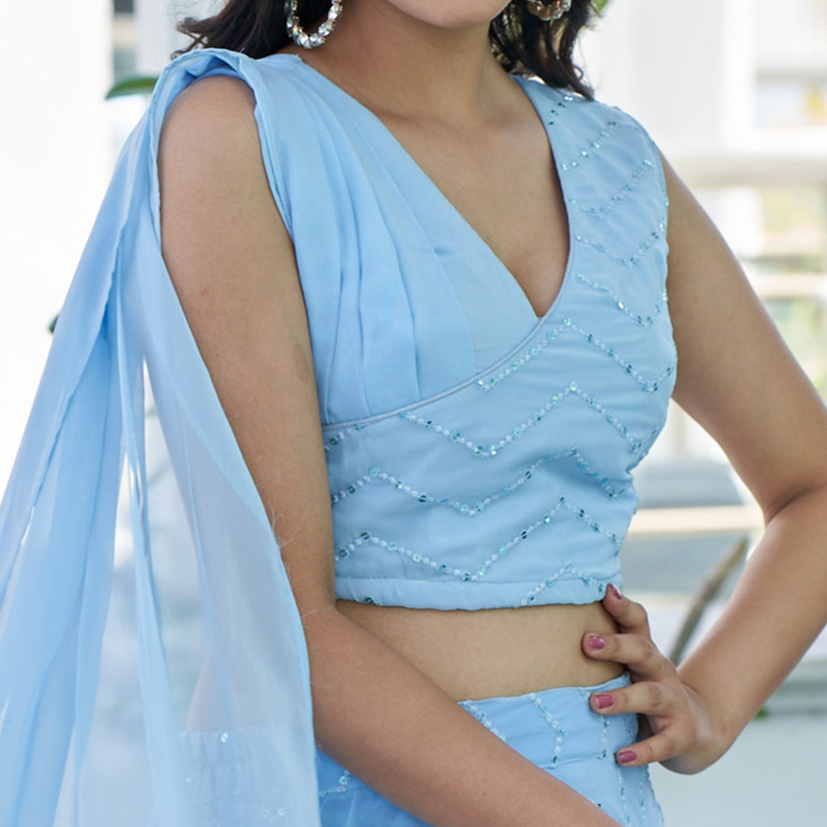 Blue Sequins Embroidered Georgette Lehenga Choli