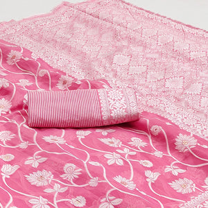 Pink Floral Woven Jacquard Saree