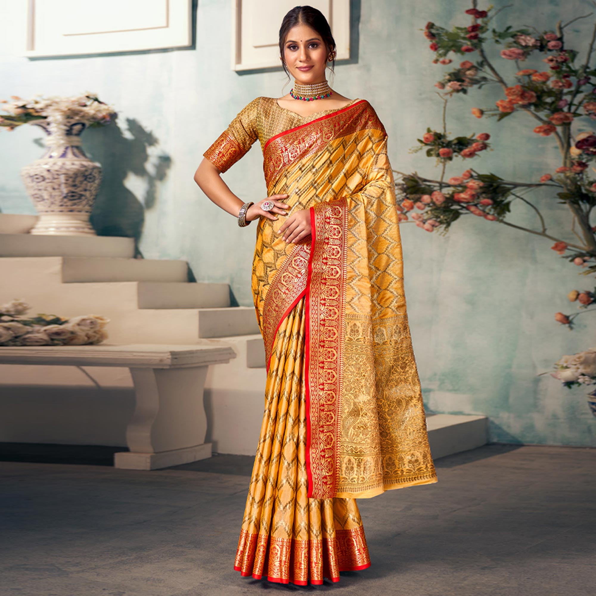 Yellow Woven Banarasi Silk Saree