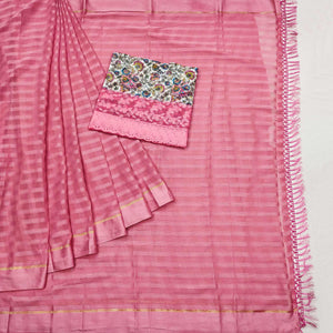 Pink Checks Pattern Satin Saree