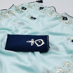 Blue Gota With Patch Work Chiffon Saree