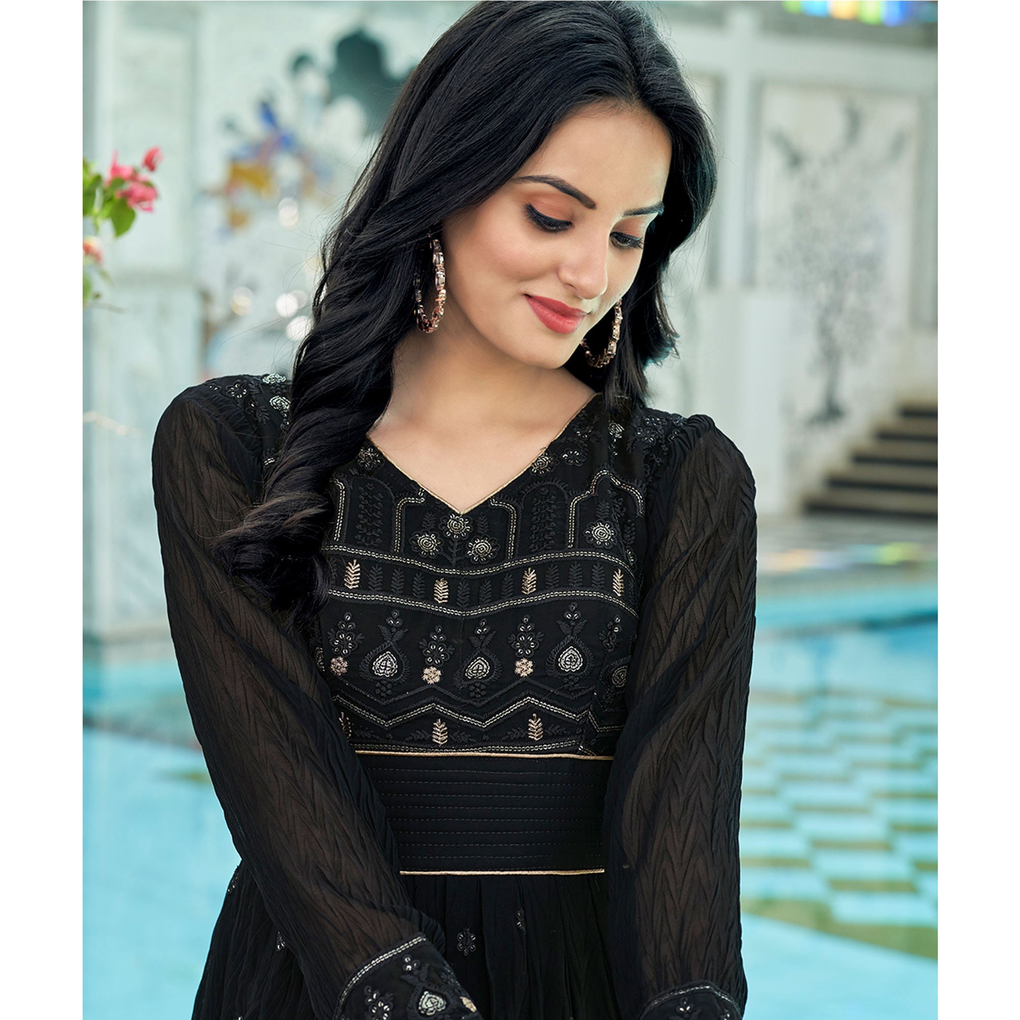 Black Sequins Embroidered Georgette Gown