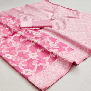 Pink Woven Jacquard Saree