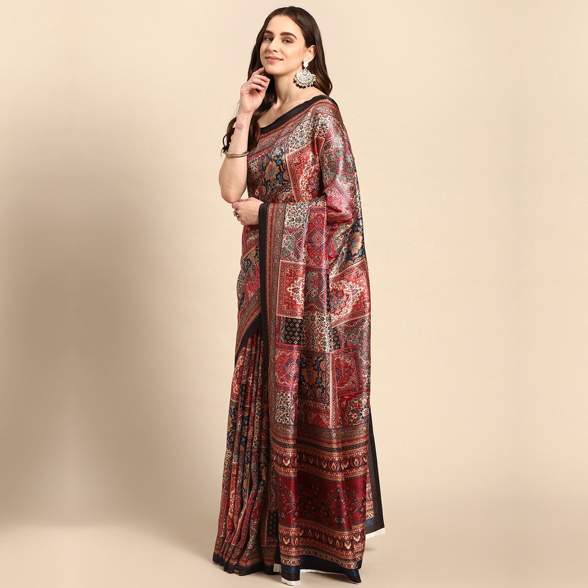Multicolored Digital Printed Pashmina Silk Saree