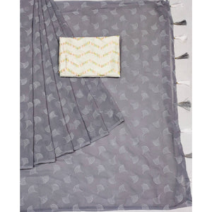 Grey Foil Printed Georgette Saree